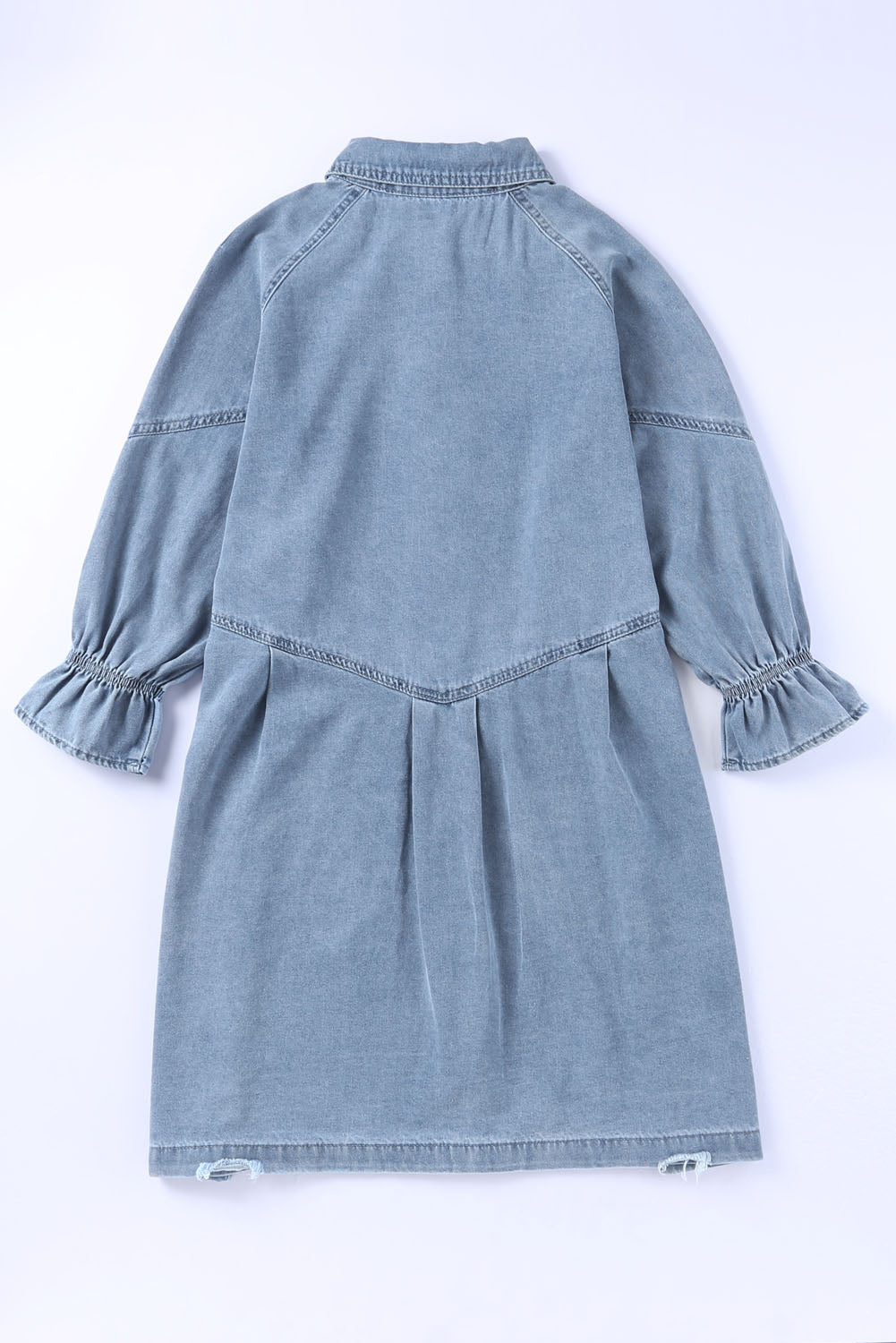 Blue Zone Planet | Sky Blue Buttoned Long Sleeve Denim Mini Dress-TOPS / DRESSES-[Adult]-[Female]-2022 Online Blue Zone Planet