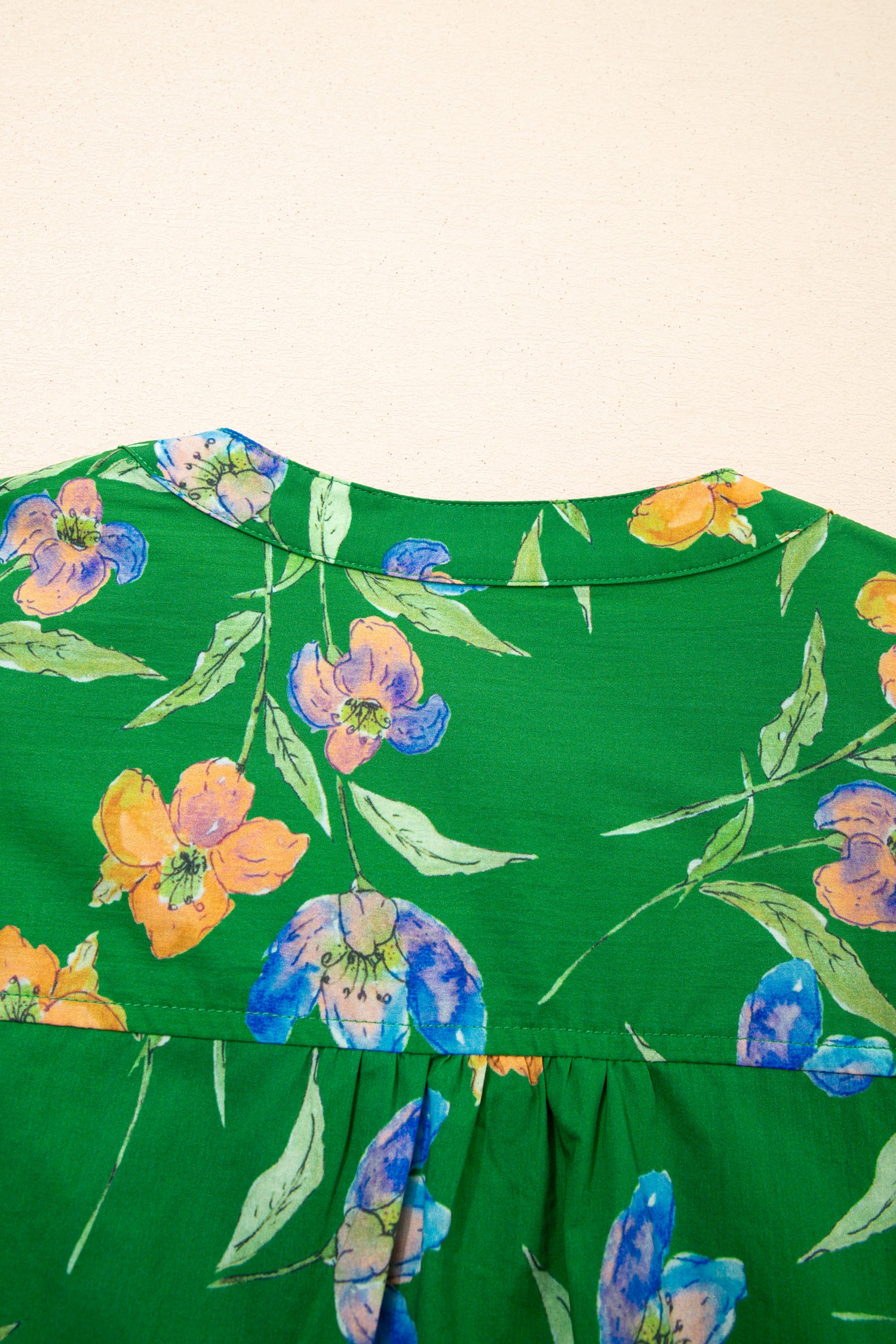 Green Plus Size Ruffled Short Sleeve Floral Top-Plus Size/Plus Size Tops/Plus Size Blouses & Shirts-[Adult]-[Female]-2022 Online Blue Zone Planet