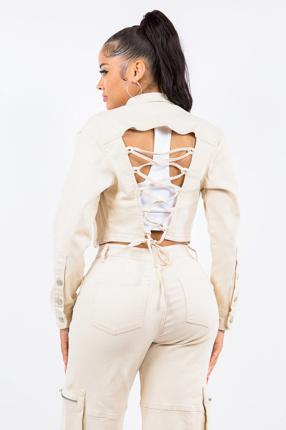 American Bazi Laced Back Cropped Jacket-TOPS / DRESSES-[Adult]-[Female]-2022 Online Blue Zone Planet