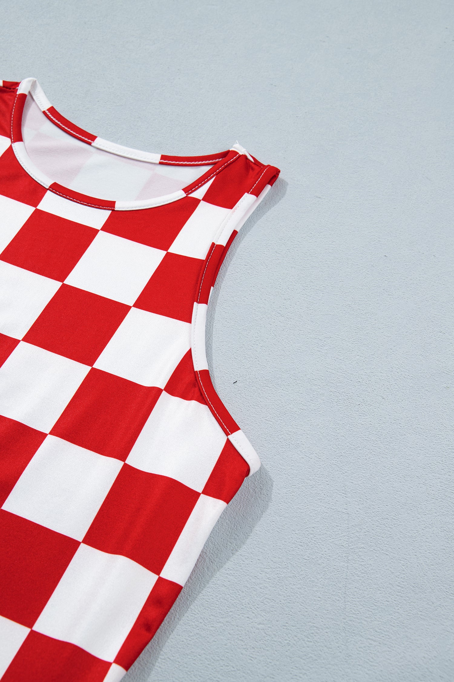 Red Checkerboard Printed Slim Tank Top-Tops/Tank Tops-[Adult]-[Female]-2022 Online Blue Zone Planet