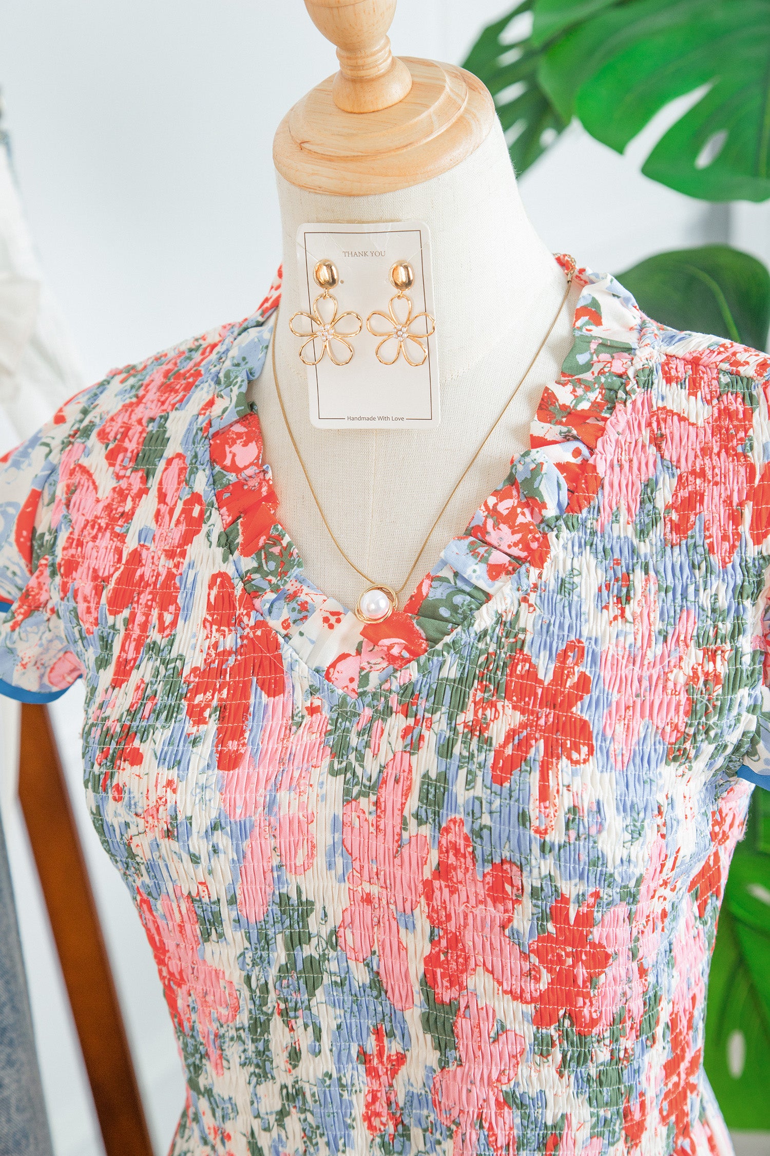 Apricot Floral Print V Neck Contrast Trim Flutter Sleeve Maxi Dress-TOPS / DRESSES-[Adult]-[Female]-2022 Online Blue Zone Planet