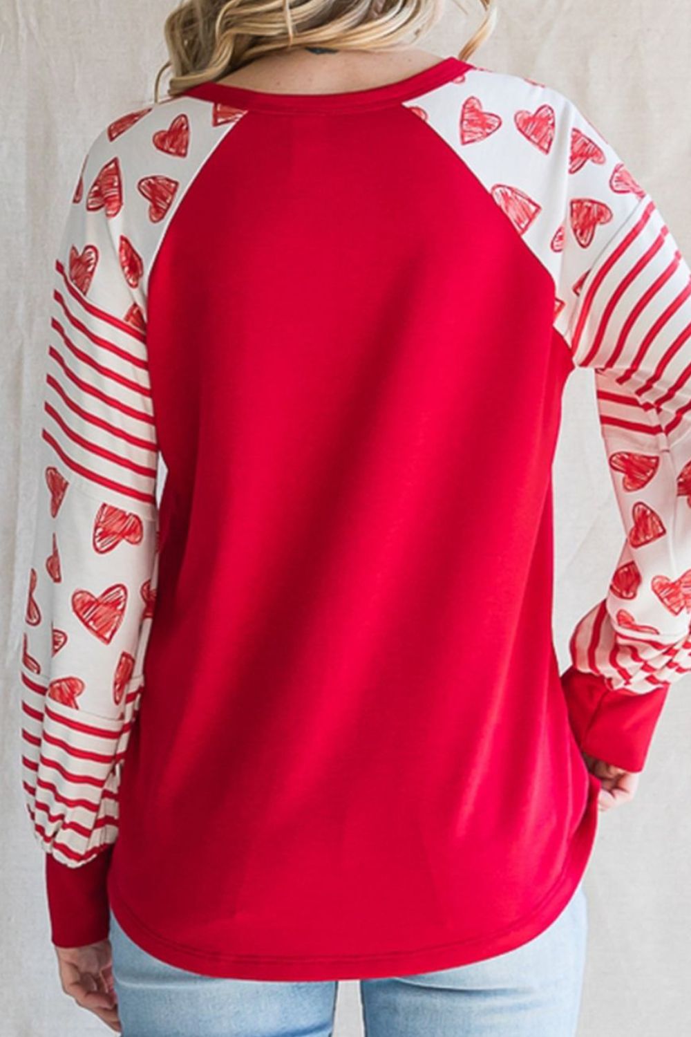 Heart Printed Round Neck Long Sleeve T-Shirt-TOPS / DRESSES-[Adult]-[Female]-2022 Online Blue Zone Planet