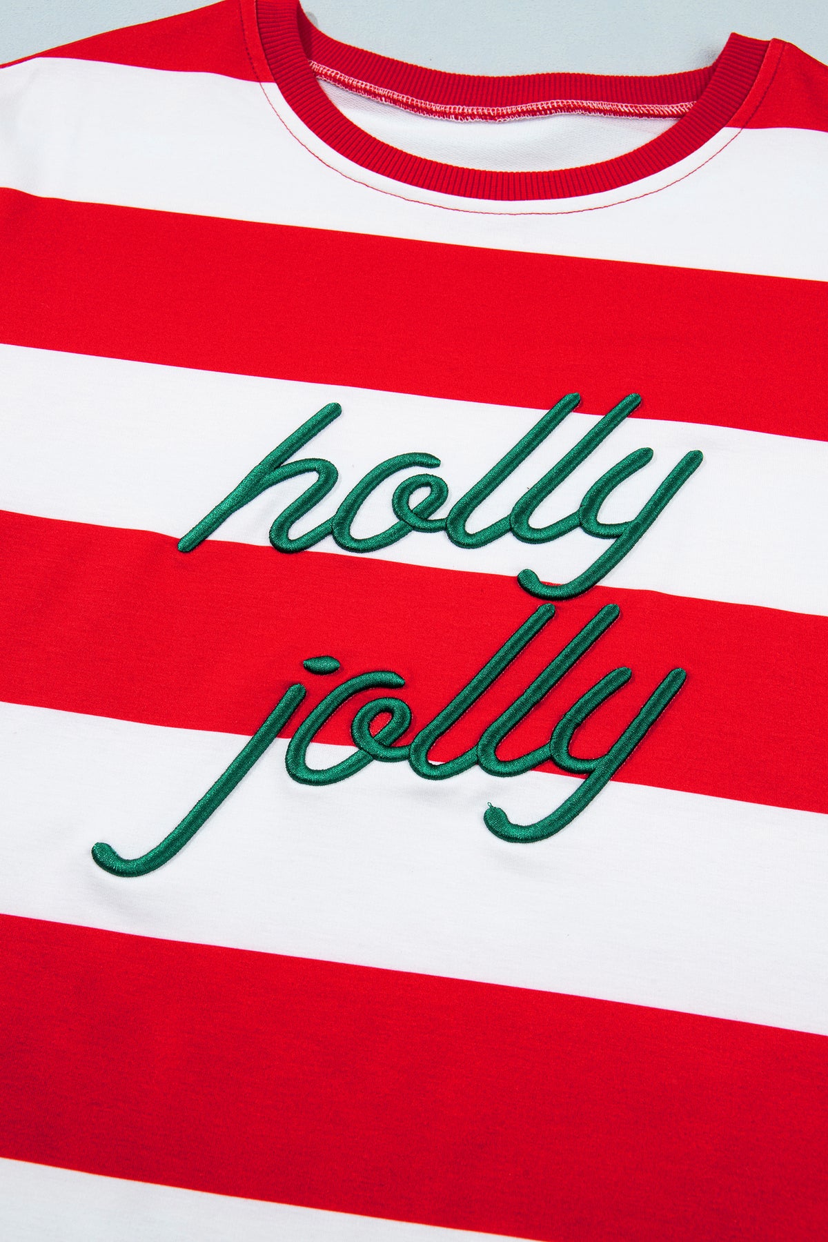 Red Stripe holly jolly Letter Embroidered Pullover Sweatshirt-Tops/Sweatshirts & Hoodies-[Adult]-[Female]-2022 Online Blue Zone Planet