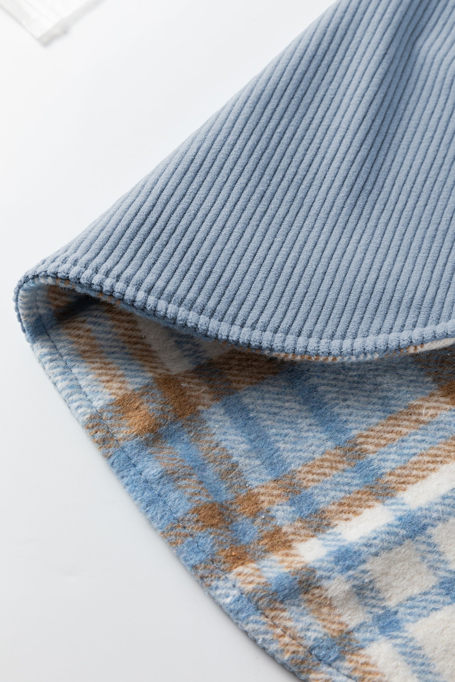 Stone Blue Plaid Corduroy Reversible Button Up Shacket-Outerwear/Plaid Shackets-[Adult]-[Female]-2022 Online Blue Zone Planet