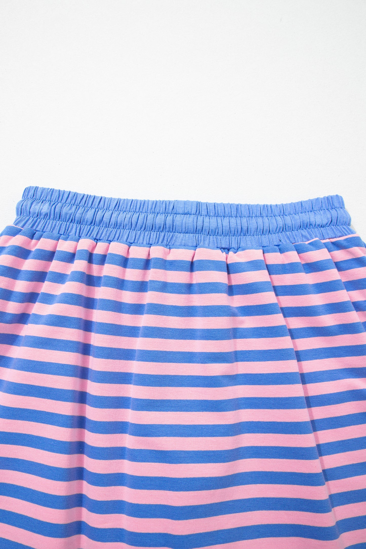 Pink Stripe Loose Short Sleeve Top and Skirt Set-Two Piece Sets/Two Piece Dresses-[Adult]-[Female]-2022 Online Blue Zone Planet