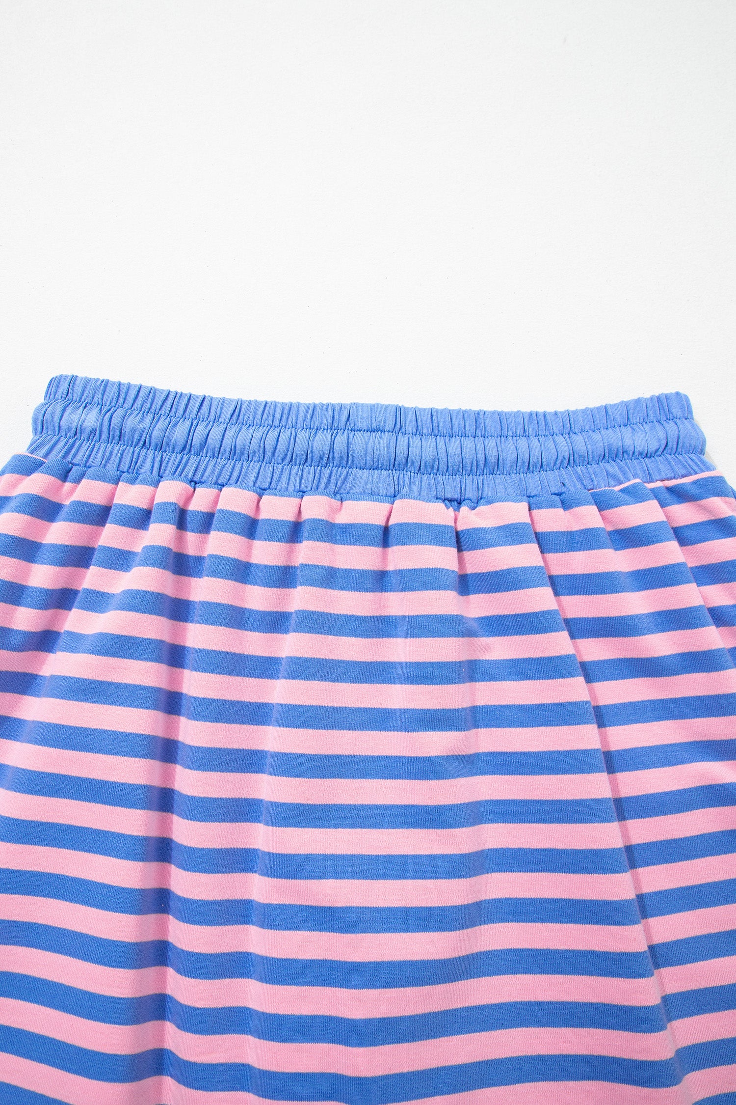 Pink Stripe Loose Short Sleeve Top and Skirt Set-Two Piece Sets/Two Piece Dresses-[Adult]-[Female]-2022 Online Blue Zone Planet
