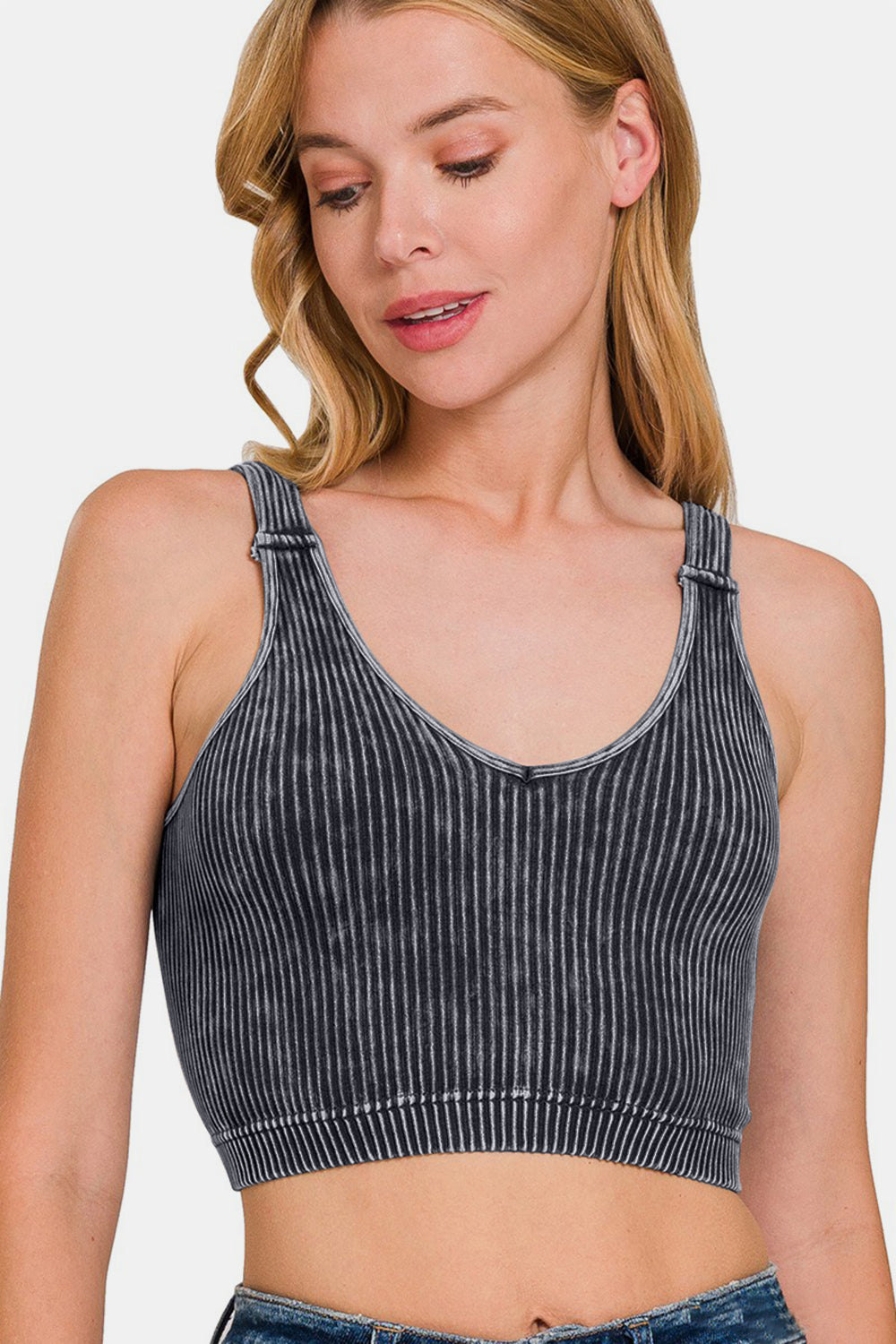 Zenana Washed Ribbed Cropped V-Neck Tank-TOPS / DRESSES-[Adult]-[Female]-2022 Online Blue Zone Planet