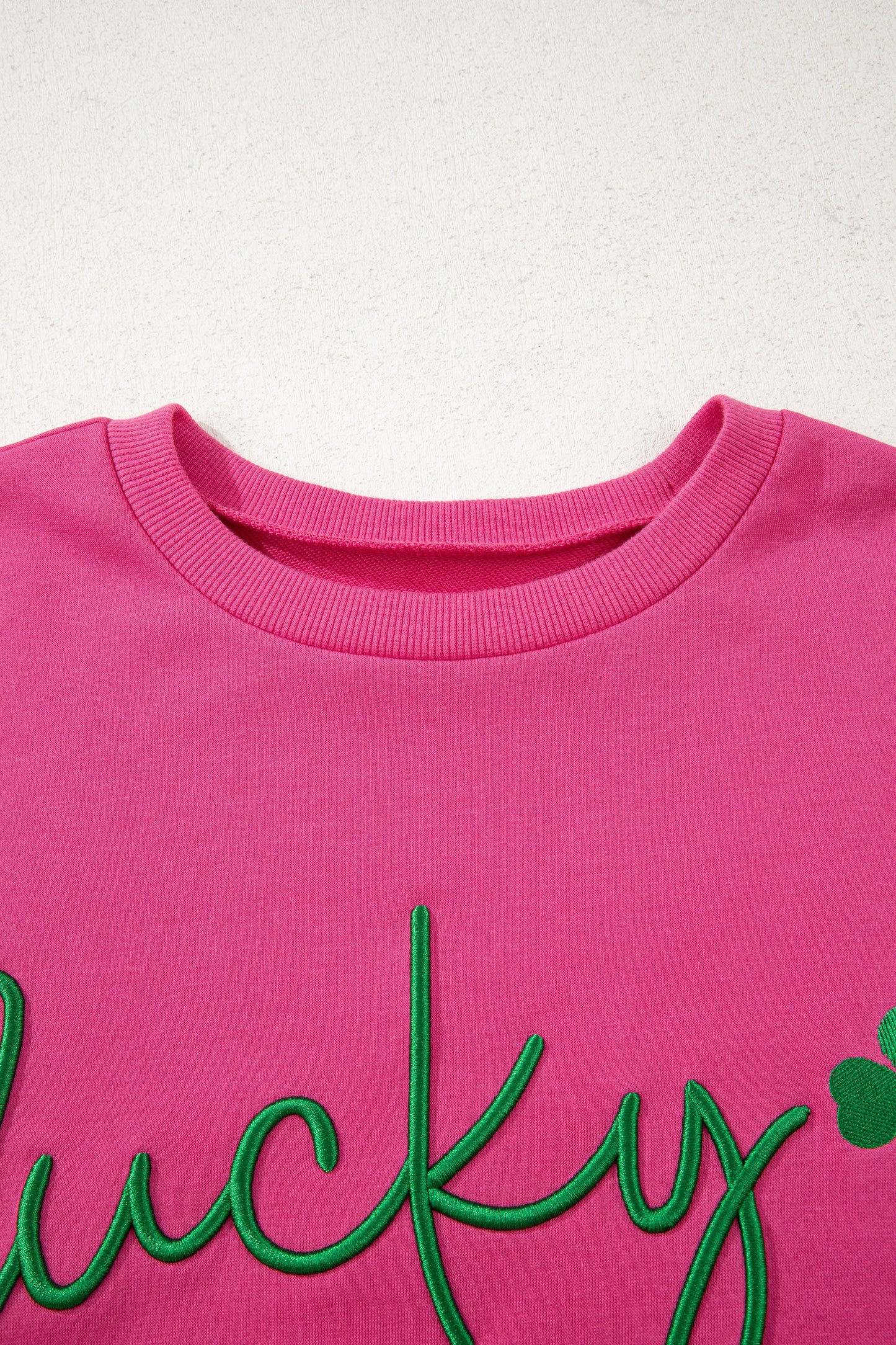 Rose Red Lucky Clover Embroidered Loose Pullover Sweatshirt-Sweatshirts & Hoodies-[Adult]-[Female]-2022 Online Blue Zone Planet