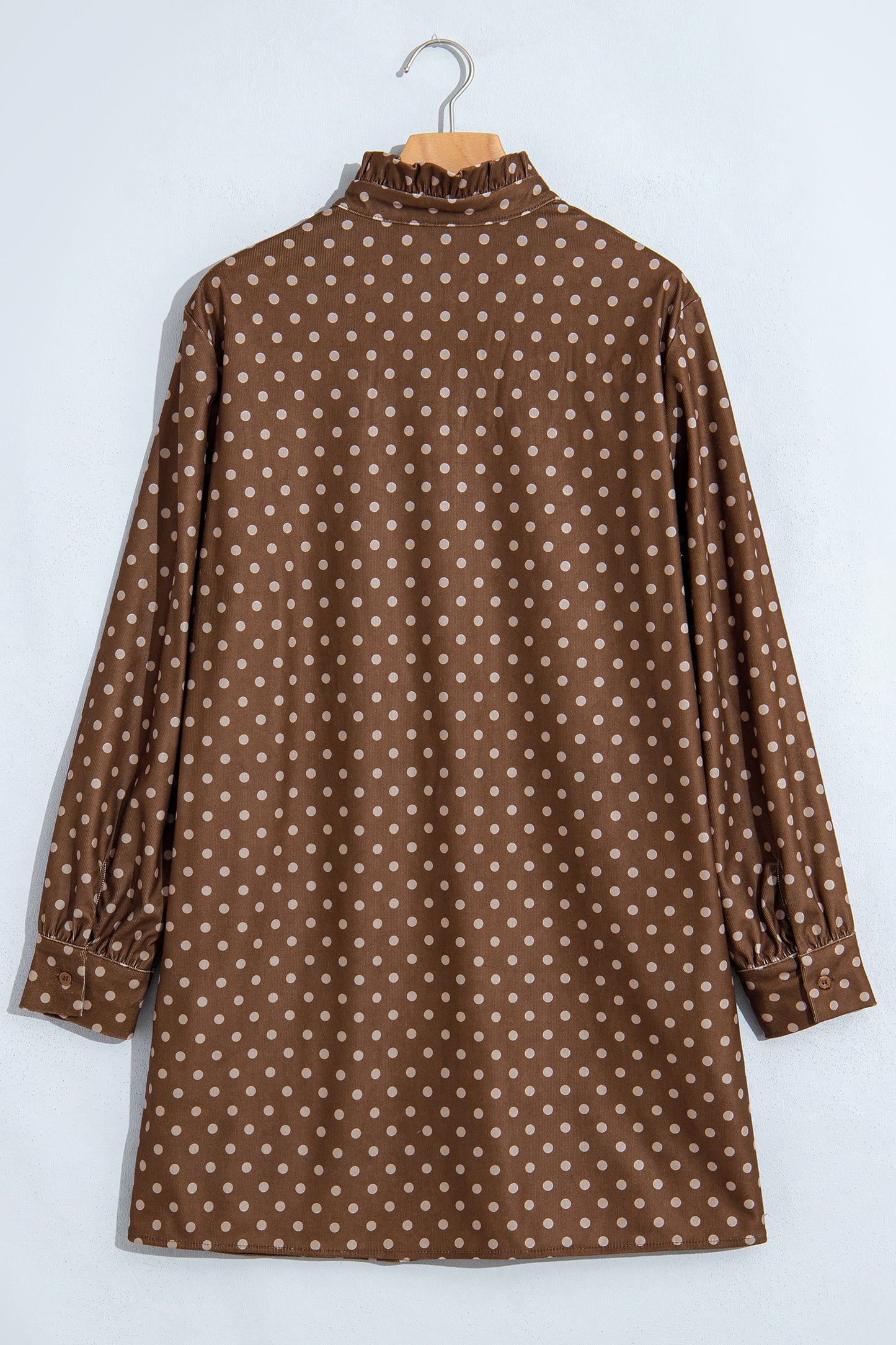 Brown Polka Dot V Neck Long Sleeve Button Shift Dress-TOPS / DRESSES-[Adult]-[Female]-2022 Online Blue Zone Planet