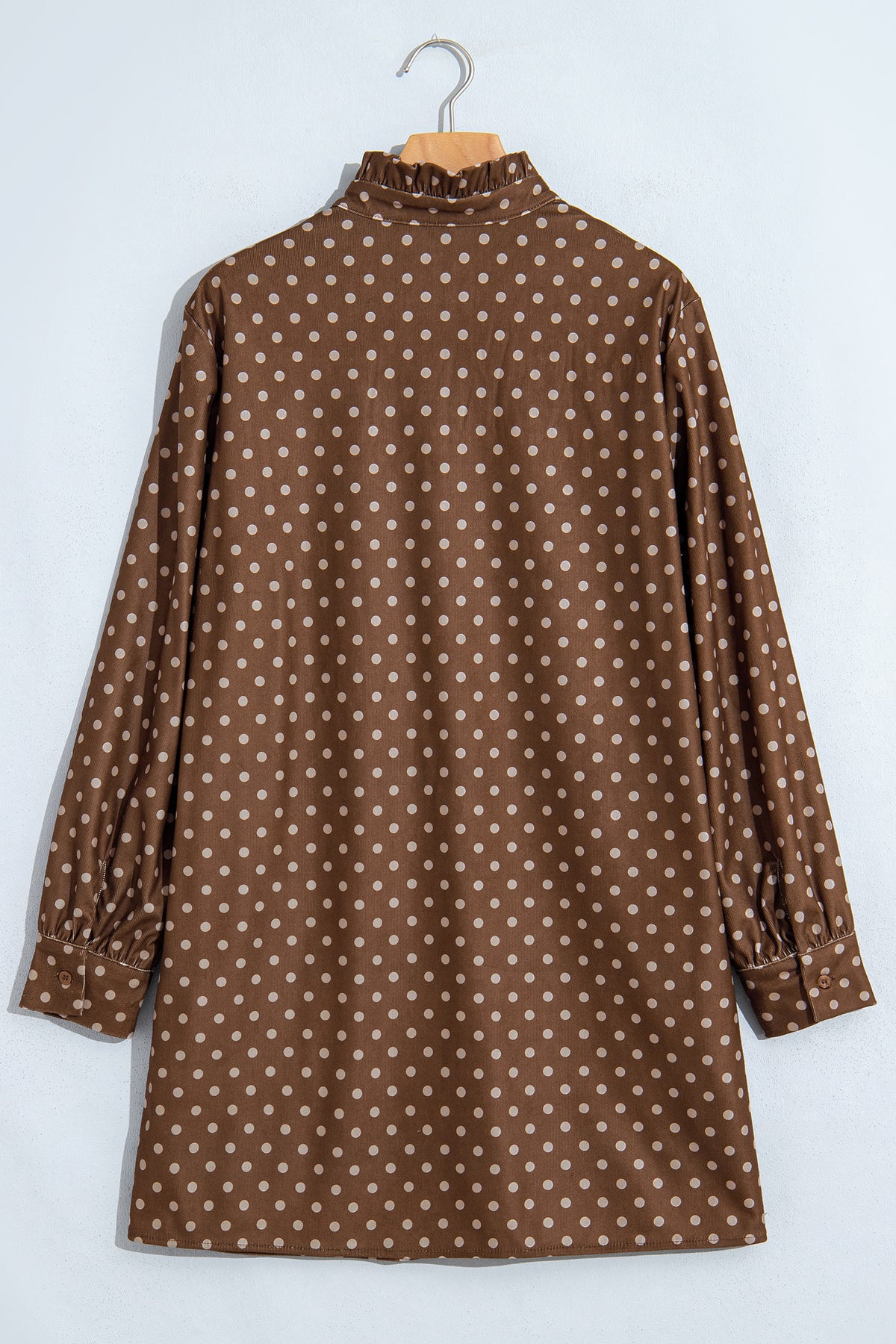 Brown Polka Dot V Neck Long Sleeve Button Shift Dress-TOPS / DRESSES-[Adult]-[Female]-2022 Online Blue Zone Planet