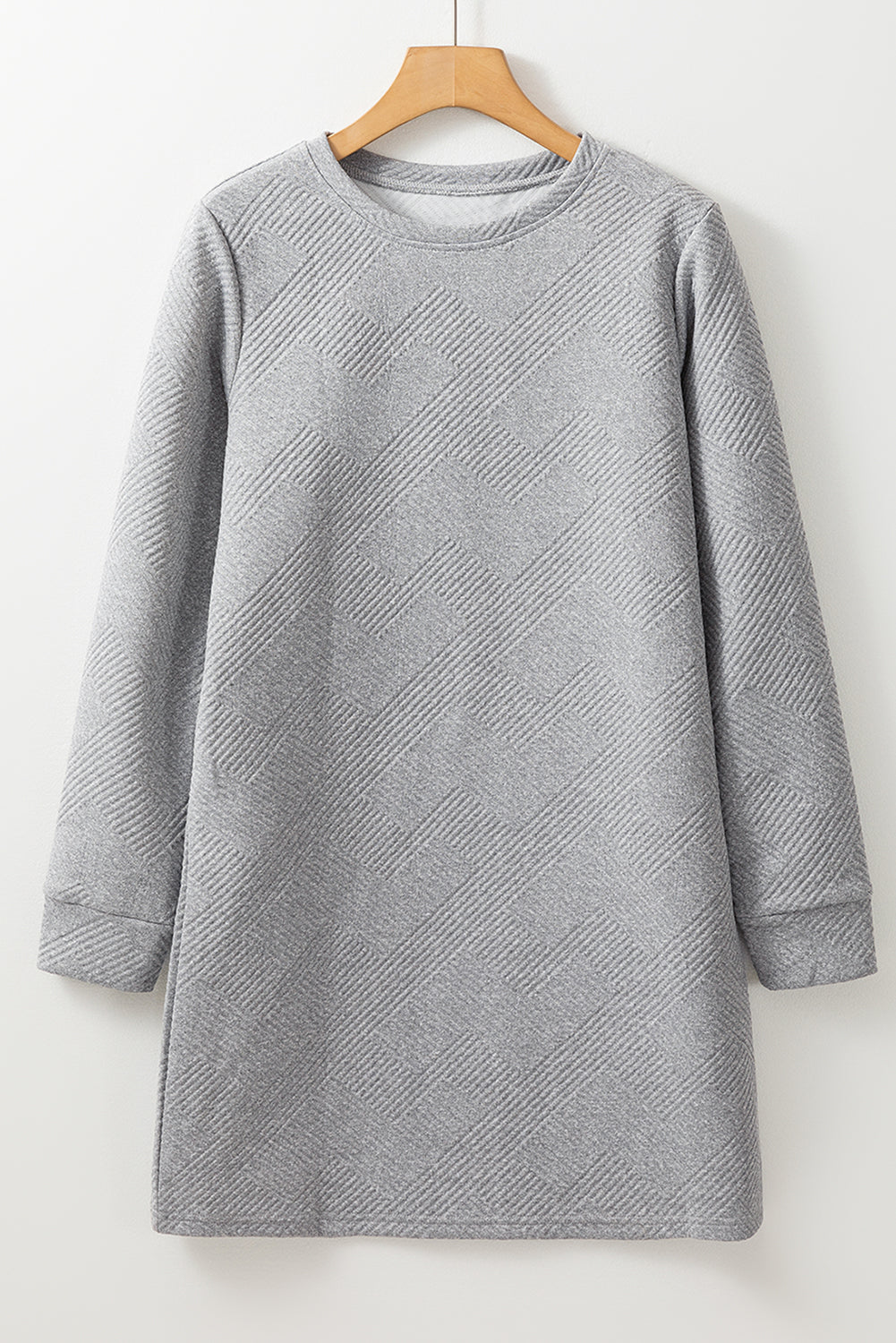 Blue Zone Planet | Gray Solid Color Textured Long Sleeve Shift Dress-TOPS / DRESSES-[Adult]-[Female]-2022 Online Blue Zone Planet