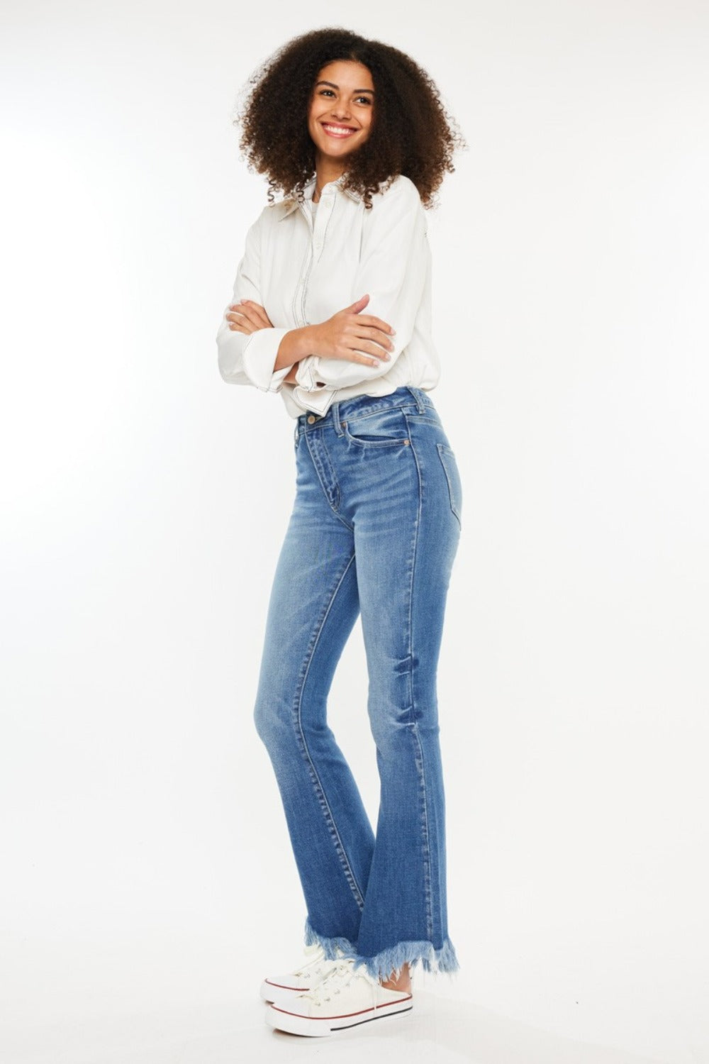 Kancan High Rise Frayed Hem Jeans-BOTTOMS SIZES SMALL MEDIUM LARGE-[Adult]-[Female]-2022 Online Blue Zone Planet