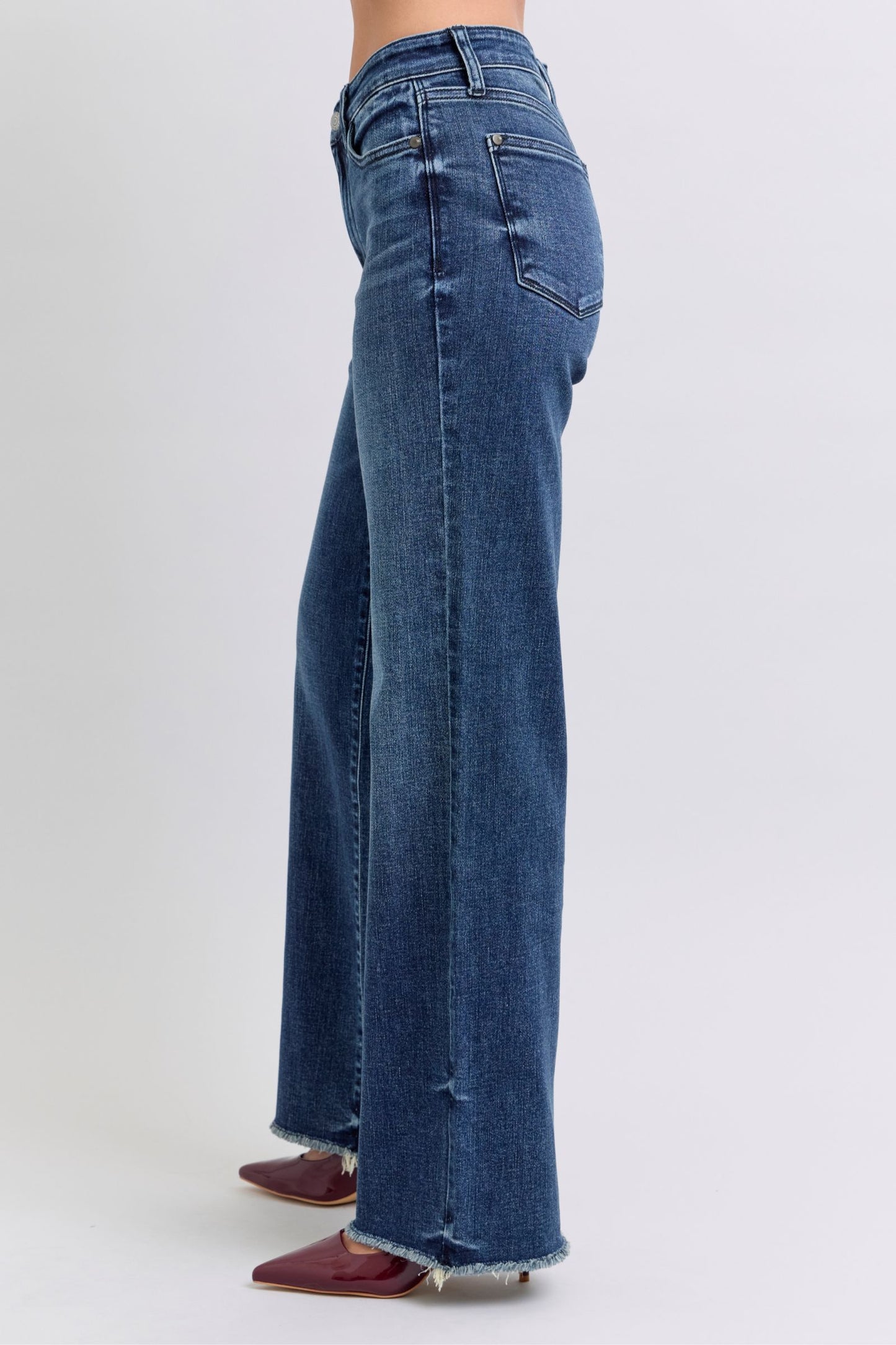 Blue Zone Planet | Judy Blue Full Size Raw Hem Mid Rise Jeans-BOTTOMS SIZES SMALL MEDIUM LARGE-[Adult]-[Female]-2022 Online Blue Zone Planet