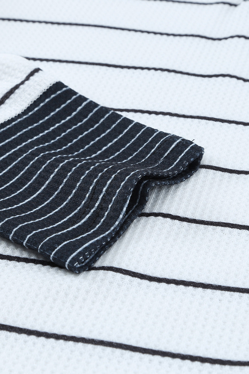 White Striped Buttoned Henley Waffle Knit Top-Tops/Blouses & Shirts-[Adult]-[Female]-2022 Online Blue Zone Planet