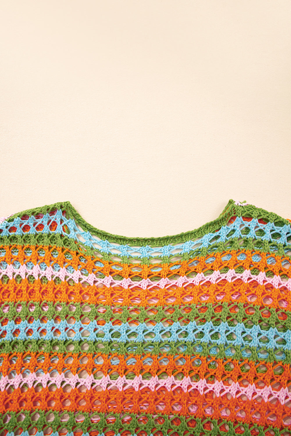 Carrot Multi Stripe Open Knit Sweater Beach Cover Up-TOPS / DRESSES-[Adult]-[Female]-2022 Online Blue Zone Planet