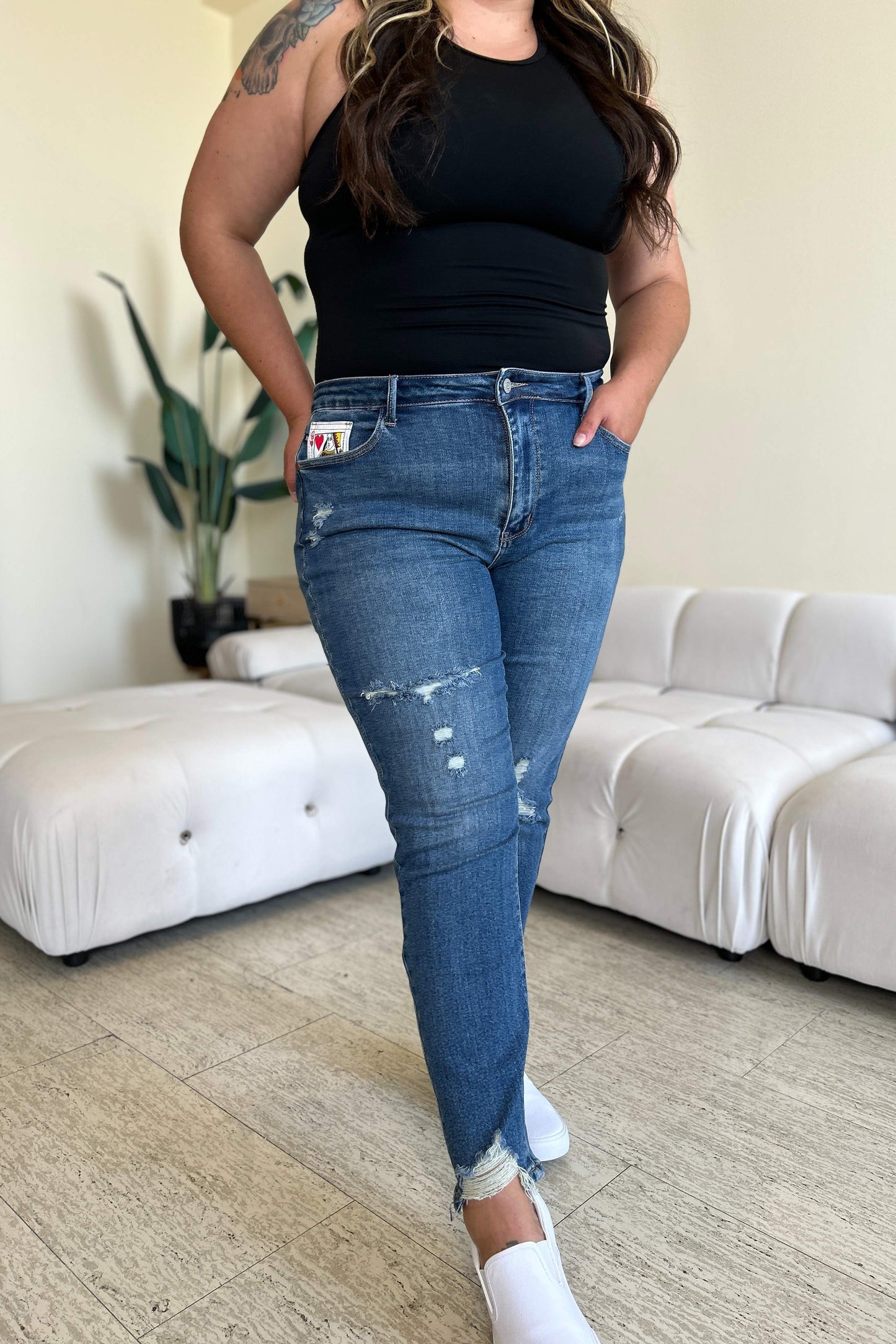 Judy Blue Full Size Queen Of Hearts Coin Pocket BF Jeans-BOTTOMS SIZES SMALL MEDIUM LARGE-[Adult]-[Female]-2022 Online Blue Zone Planet