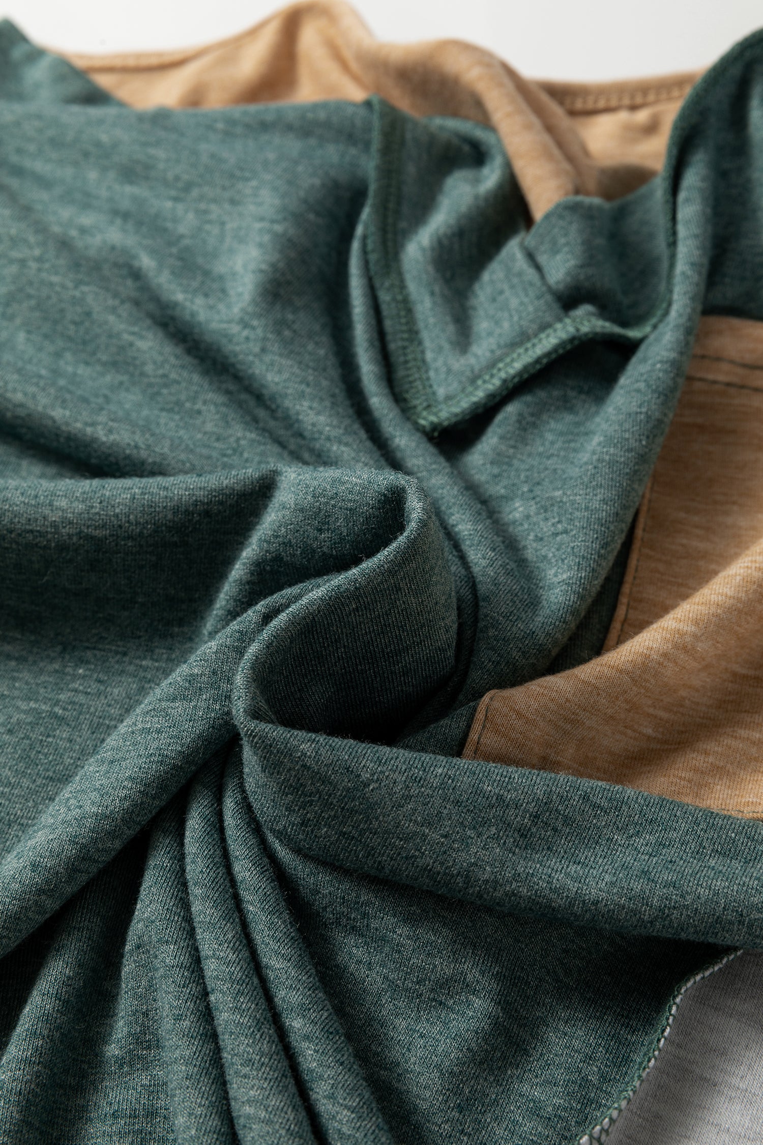 Jungle Green Exposed Stitching Colorblock V Neck Long Sleeve Top-Tops/Long Sleeve Tops-[Adult]-[Female]-2022 Online Blue Zone Planet