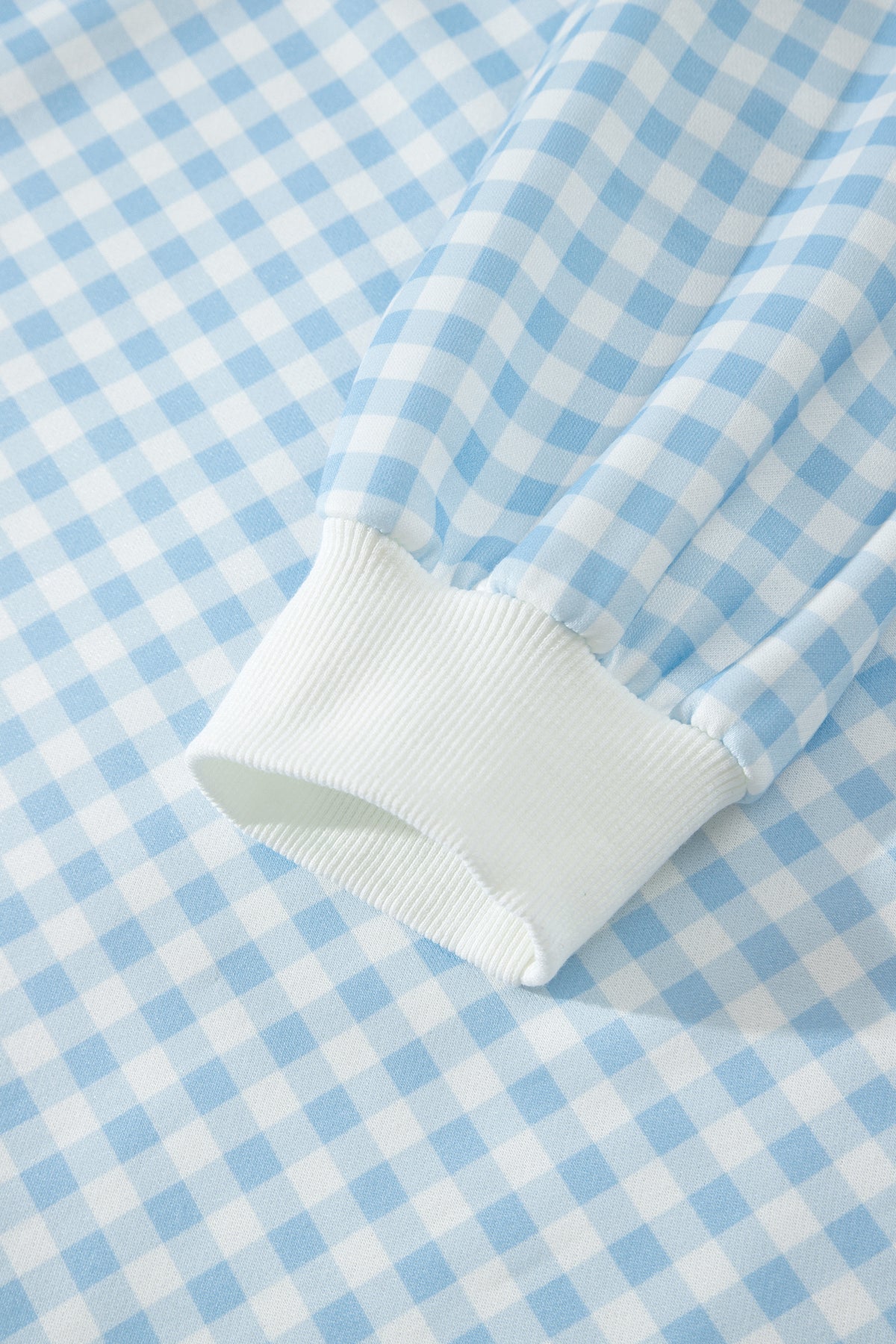 Sky Blue Gingham Loose Pullover Top Drawstring Shorts Plus Size Set-Plus Size/Plus Size Loungewear-[Adult]-[Female]-2022 Online Blue Zone Planet