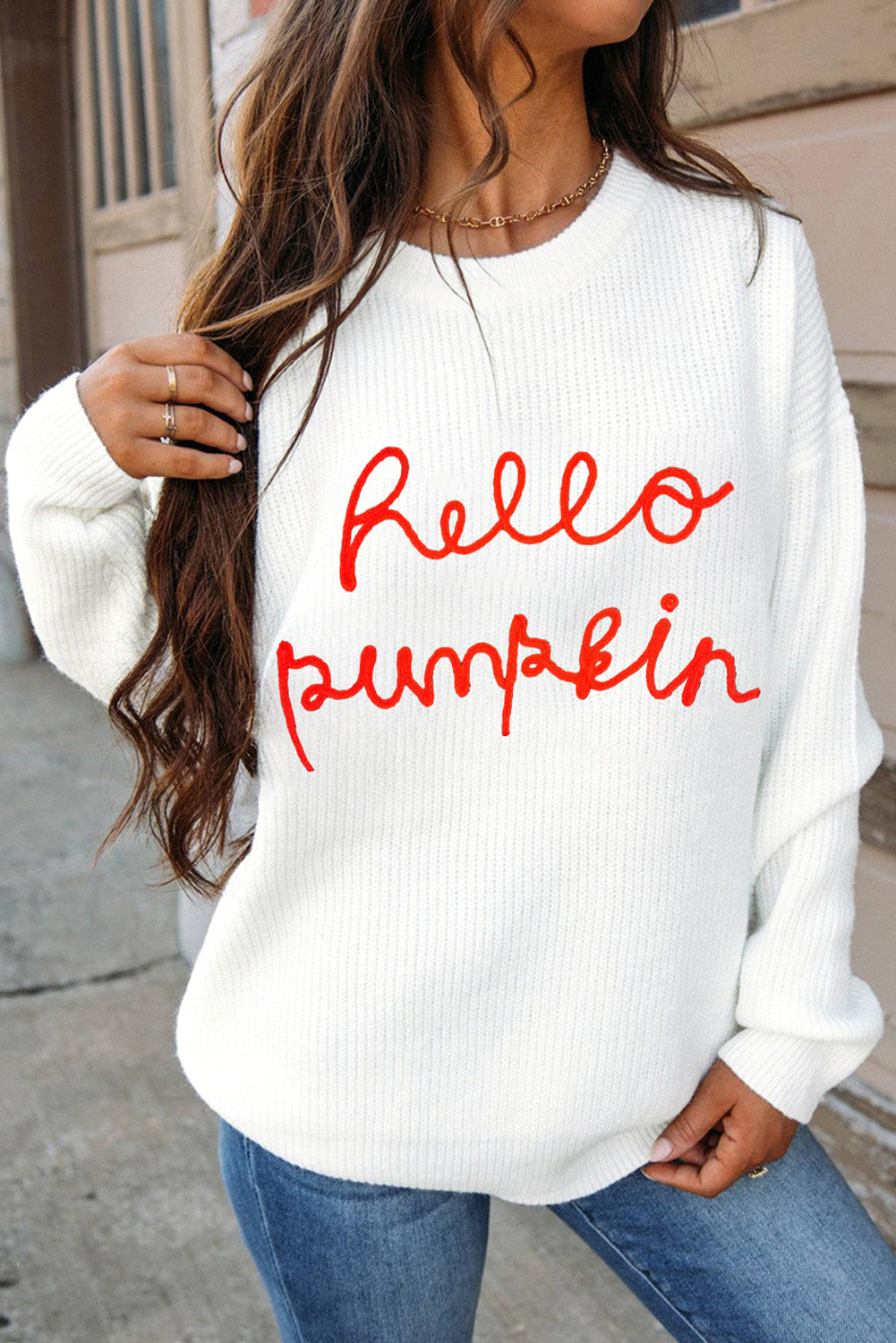 Black Hello Pumpkin Graphic Sweater-Sweaters & Cardigans/Sweaters-[Adult]-[Female]-White-S-2022 Online Blue Zone Planet