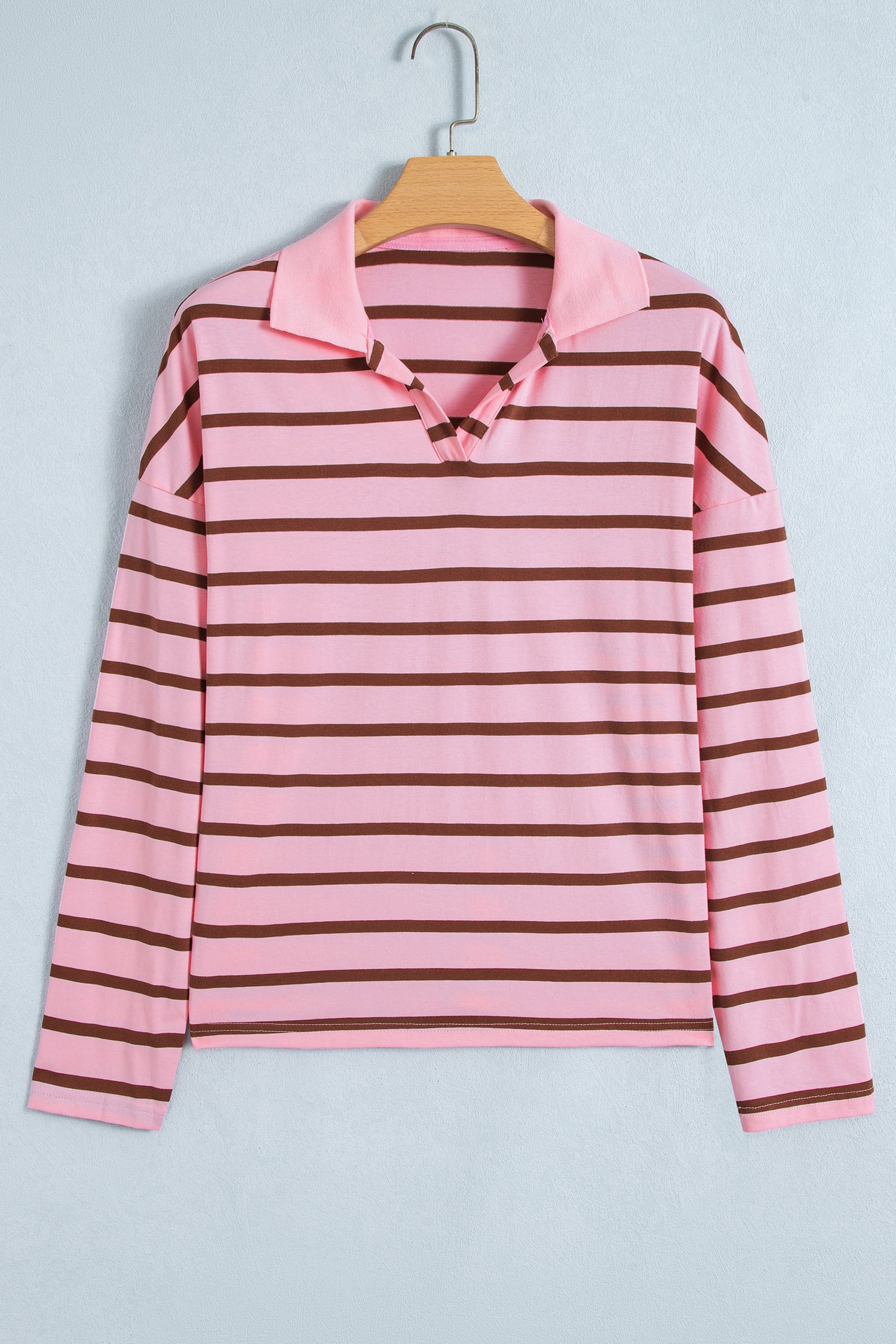 Pink Stripe Striped Long Sleeve Collar Shift Top-Tops/Long Sleeve Tops-[Adult]-[Female]-2022 Online Blue Zone Planet