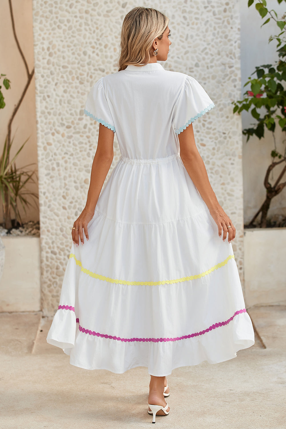 White High Waist Short Sleeve Tiered Shirt Dress-20% OFF-[Adult]-[Female]-2022 Online Blue Zone Planet