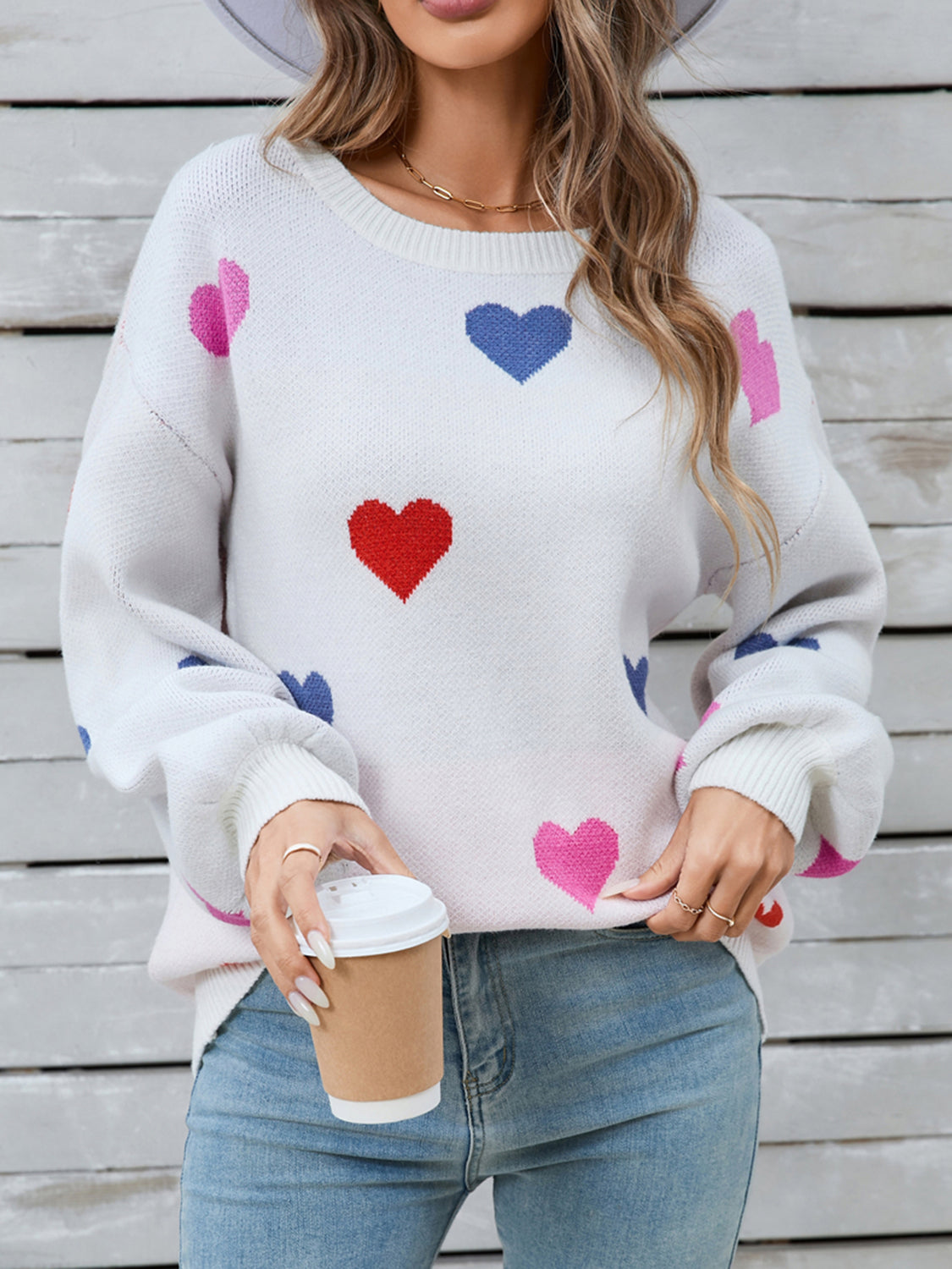 Angel Wings Heart Round Neck Long Sleeve Sweater-TOPS / DRESSES-[Adult]-[Female]-2022 Online Blue Zone Planet