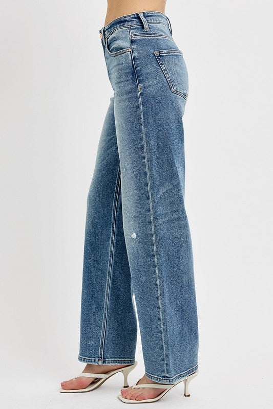 RISEN Full Size Distressed Wide Leg Jeans Plus Size-BOTTOMS SIZES SMALL MEDIUM LARGE-[Adult]-[Female]-2022 Online Blue Zone Planet