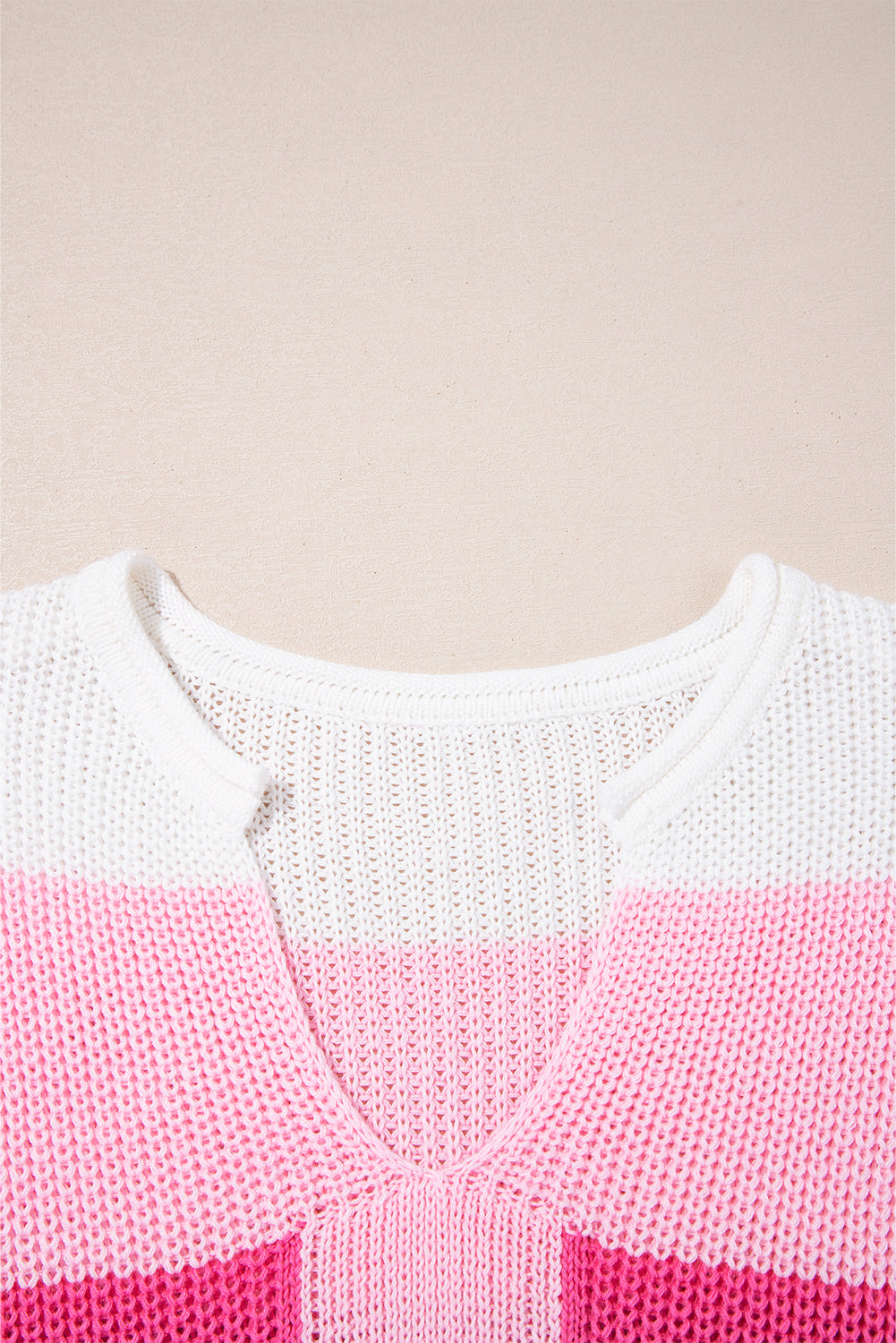 Pink Color Block Notch V Neck Sweater T Shirt-TOPS / DRESSES-[Adult]-[Female]-2022 Online Blue Zone Planet