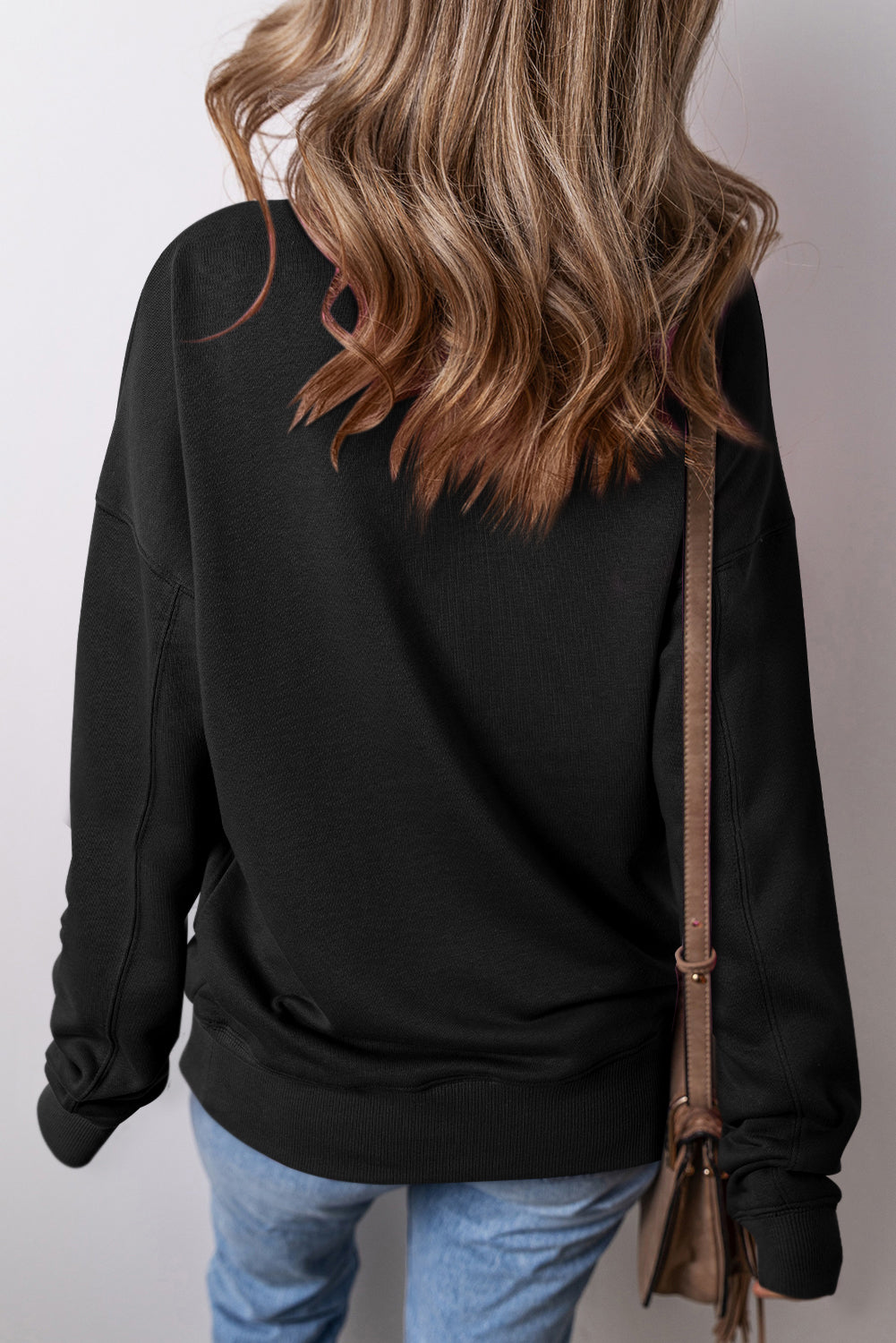 Blue Zone Planet | Black Drop Shoulder Crisscross Stitching Pocketed Loose Sweatshirt-Tops/Sweatshirts & Hoodies-[Adult]-[Female]-2022 Online Blue Zone Planet