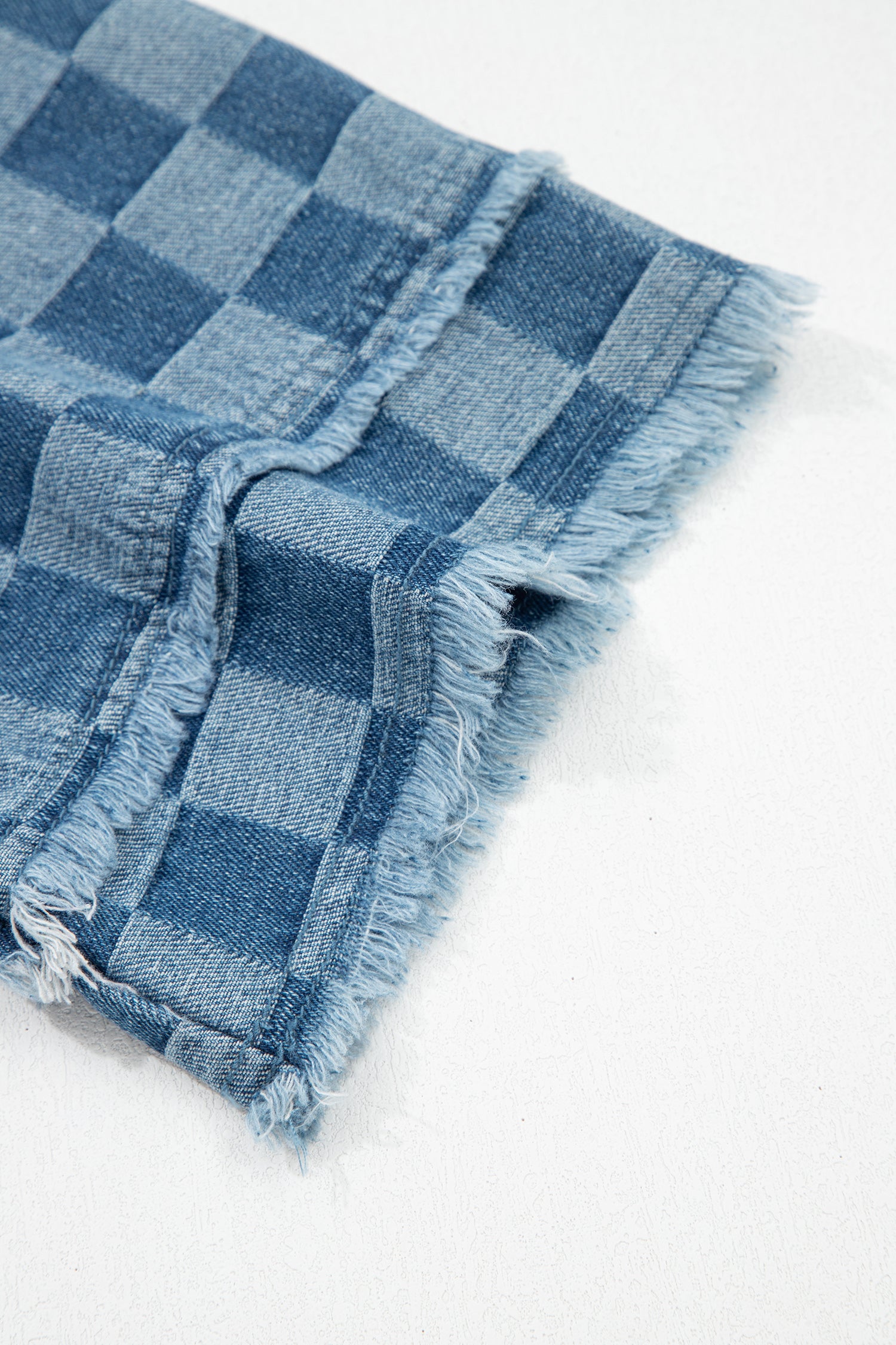 Sky Blue Frayed Hem Checkered Denim Mini Dress-TOPS / DRESSES-[Adult]-[Female]-2022 Online Blue Zone Planet