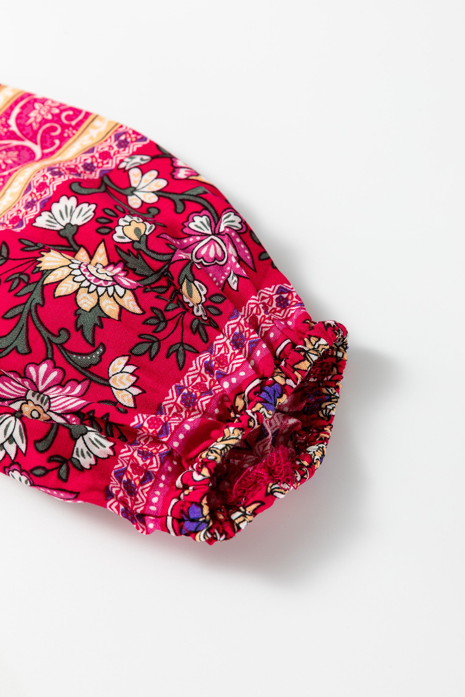 Blue Bohemian Floral Print Tassel Tie Front Long Sleeve Blouse-Tops/Blouses & Shirts-[Adult]-[Female]-2022 Online Blue Zone Planet