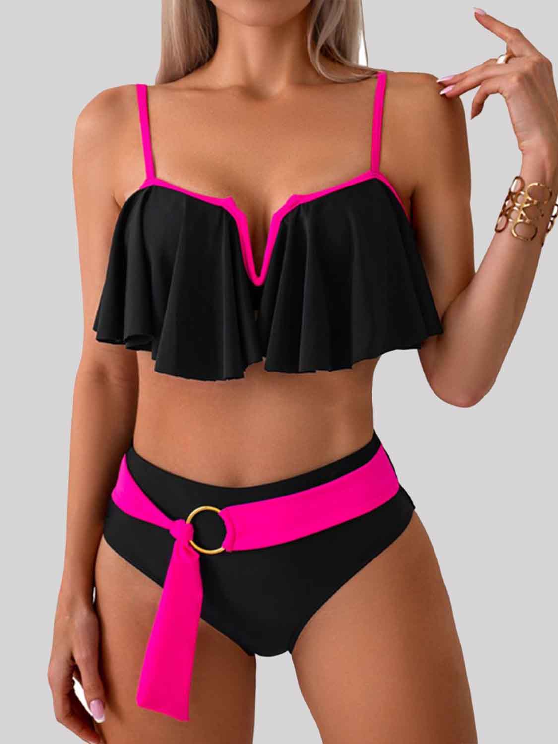 Spaghetti Strap Notched Bikini Set-TOPS / DRESSES-[Adult]-[Female]-Black-S-2022 Online Blue Zone Planet