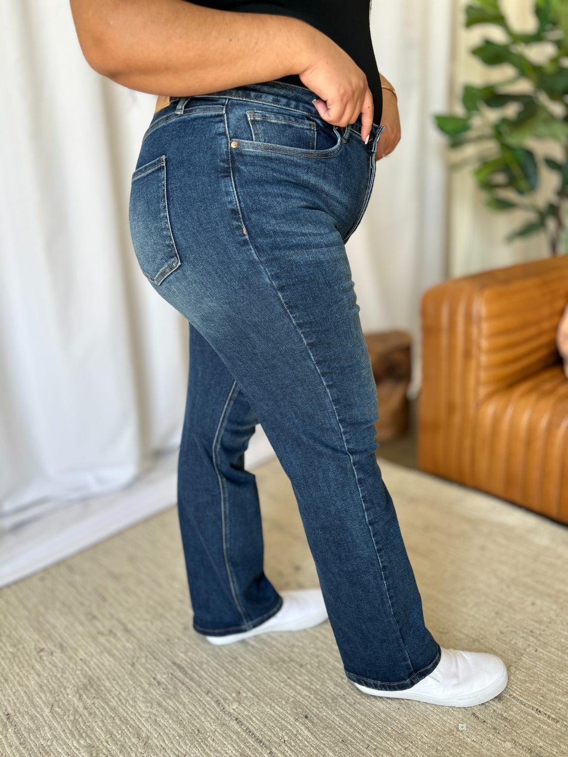 RFM Full Size High Rise Straight Tummy Control Jeans-BOTTOMS SIZES SMALL MEDIUM LARGE-[Adult]-[Female]-2022 Online Blue Zone Planet