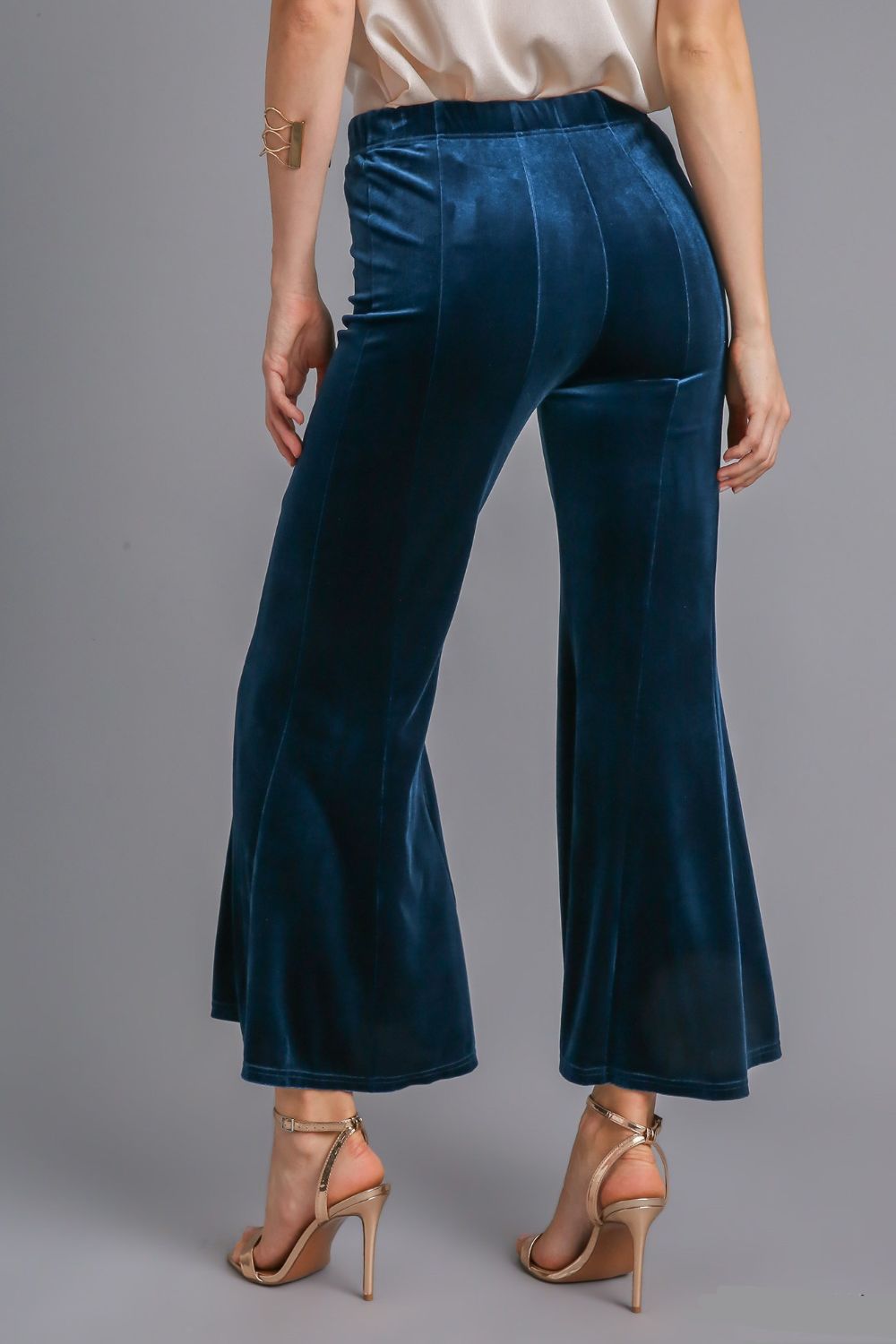 Umgee High Rise Elastic Waist Flare Pants-BOTTOMS SIZES SMALL MEDIUM LARGE-[Adult]-[Female]-2022 Online Blue Zone Planet