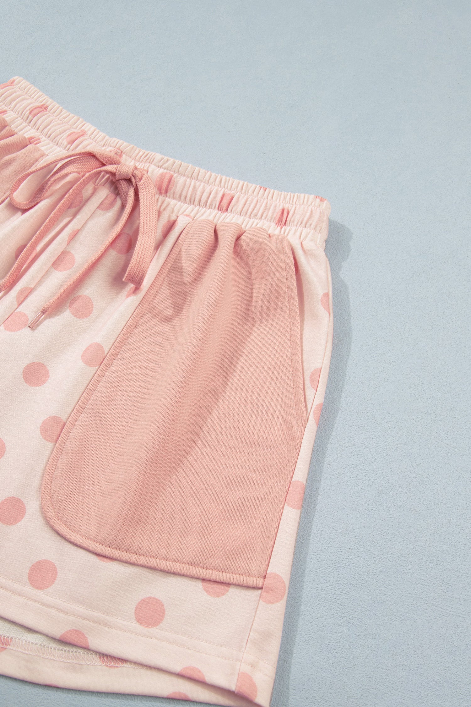 Pink Polka Dot Drop Shoulder Polo Loose Pullover Patch Pocket Casual Shorts Set-Two Piece Sets/Short Sets-[Adult]-[Female]-2022 Online Blue Zone Planet