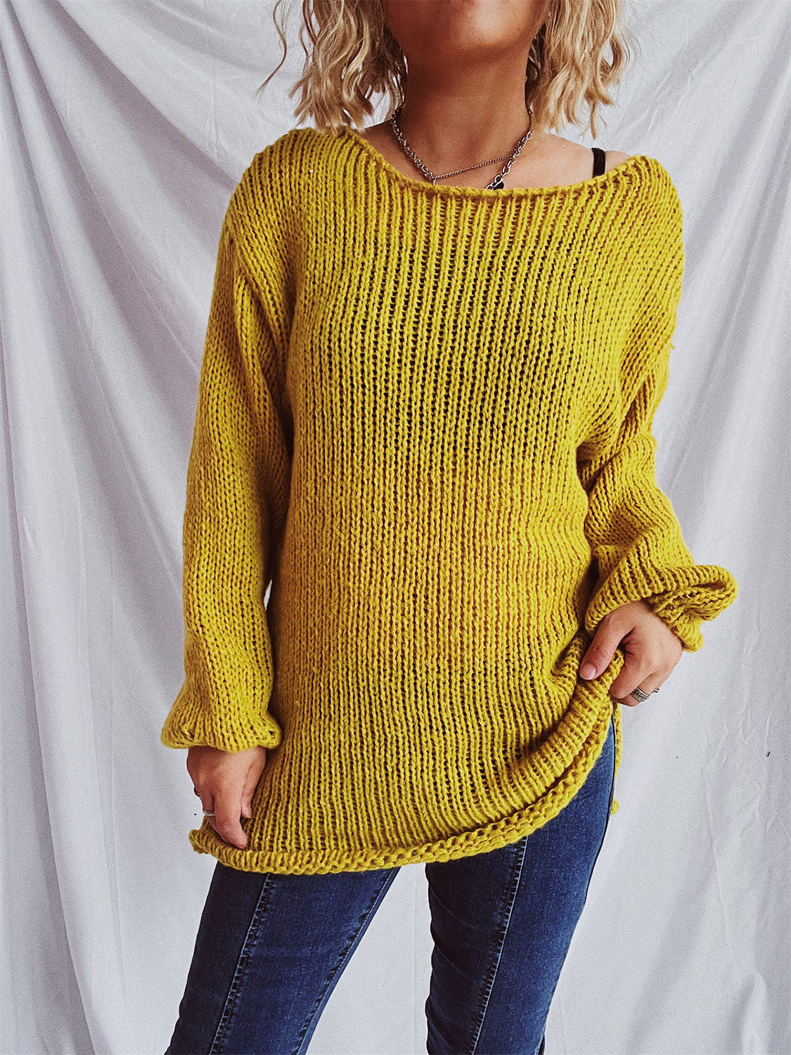 Boat Neck Dropped Shoulder Sweater-TOPS / DRESSES-[Adult]-[Female]-Mustard-One Size-2022 Online Blue Zone Planet