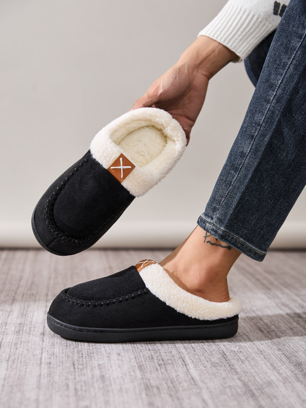 Contrast Round Toe Flat Slippers-SLIPPERS-[Adult]-[Female]-2022 Online Blue Zone Planet