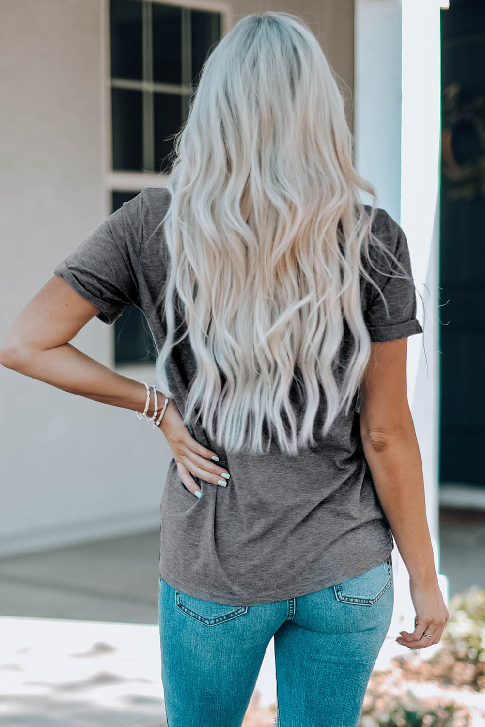 Gray Country Music Guitar Graphic Print Crew Neck T Shirt-Graphic/Graphic Tees-[Adult]-[Female]-2022 Online Blue Zone Planet