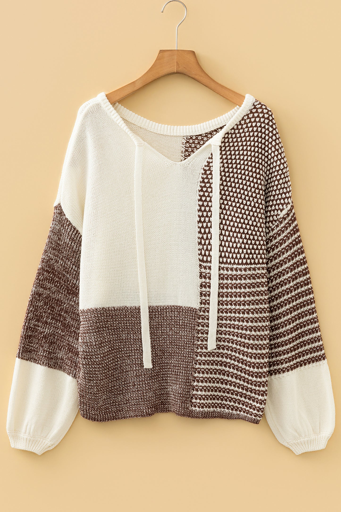 Dark Khaki Color Block Back Tie Drop Shoulder Loose Sweater-TOPS / DRESSES-[Adult]-[Female]-2022 Online Blue Zone Planet