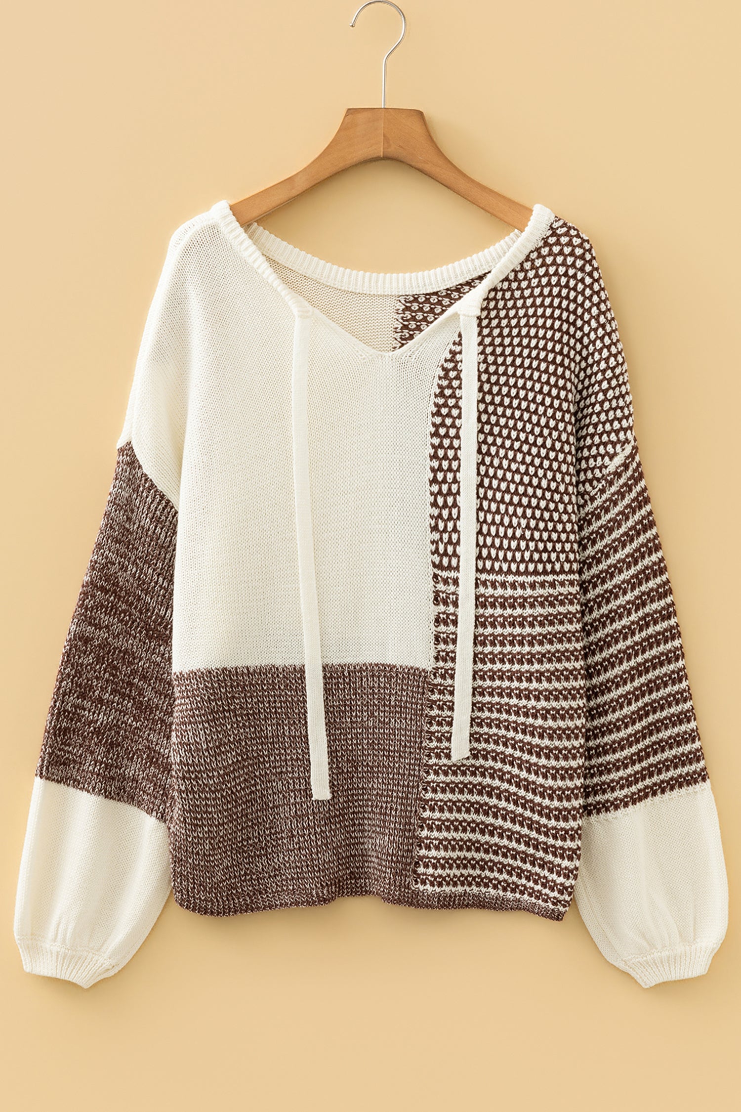 Dark Khaki Color Block Back Tie Drop Shoulder Loose Sweater-TOPS / DRESSES-[Adult]-[Female]-2022 Online Blue Zone Planet