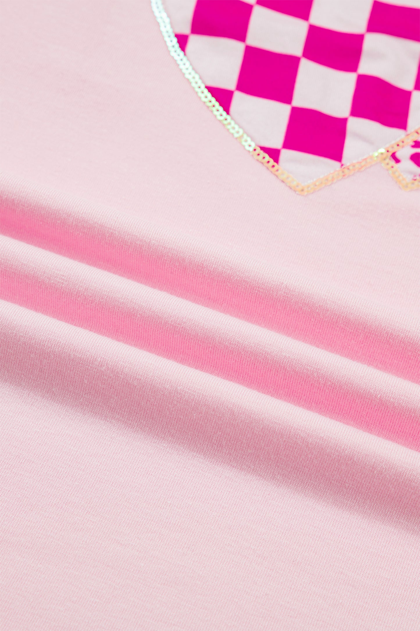 Light Pink Three Sweet Hearts Printed Sequin Trim Contrast Sleeve Patchwork Tee-Tops/Tops & Tees-[Adult]-[Female]-2022 Online Blue Zone Planet