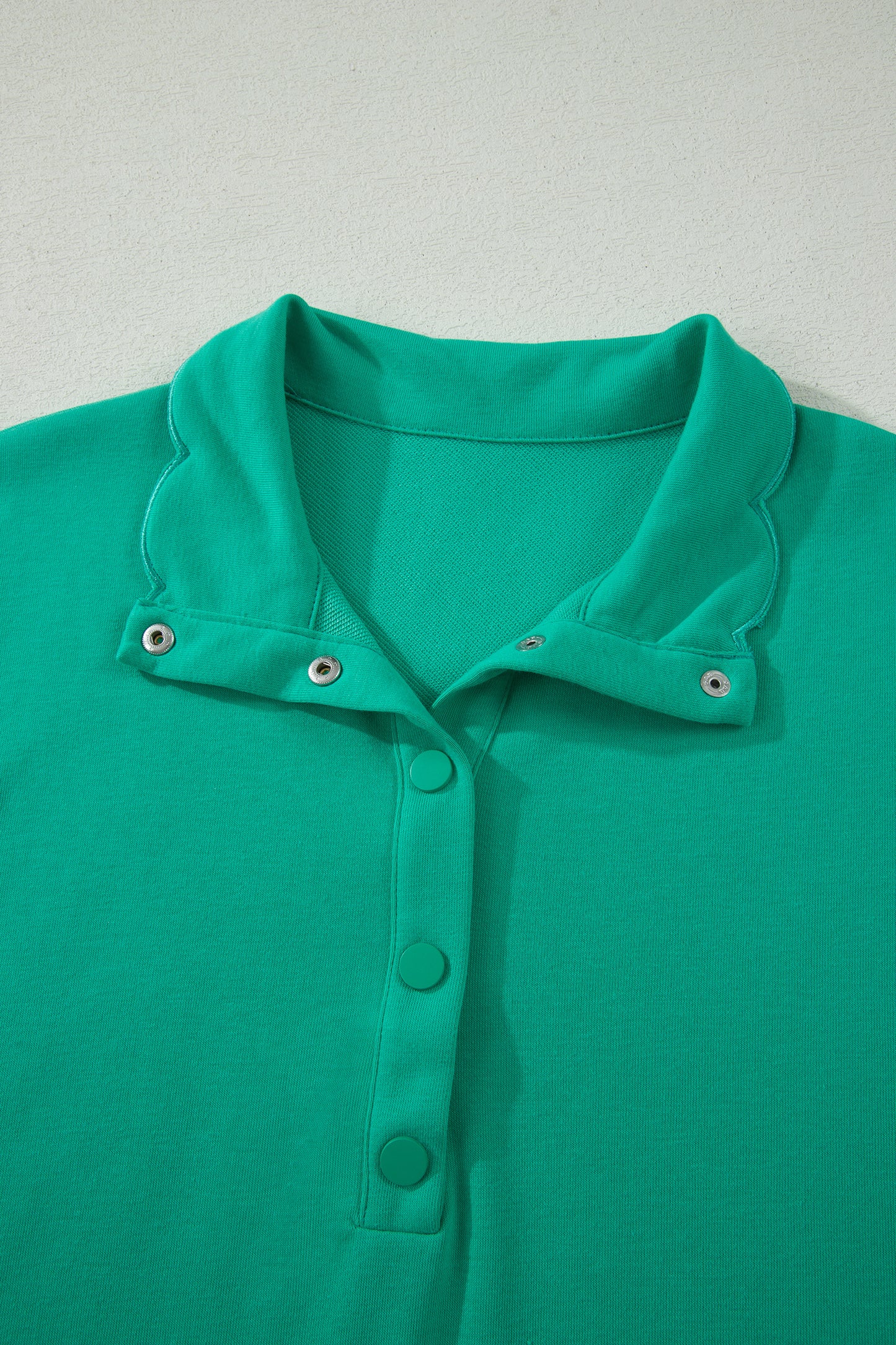 Sea Green Solid Color Snap Button Polo Collar Short Sleeve Scallop Hem Mini Dress-TOPS / DRESSES-[Adult]-[Female]-2022 Online Blue Zone Planet