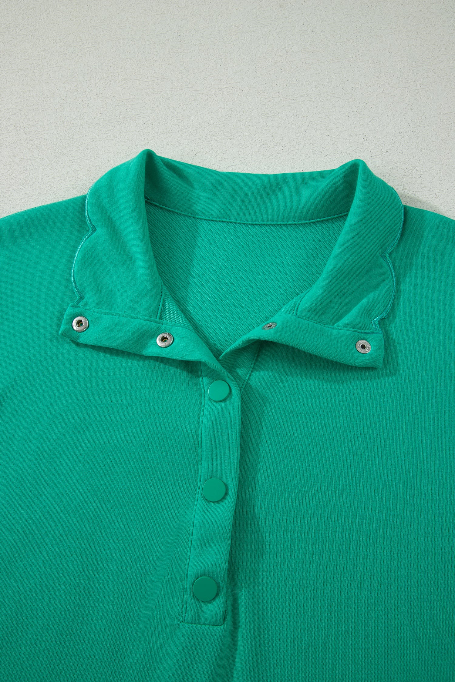 Sea Green Solid Color Snap Button Polo Collar Short Sleeve Scallop Hem Mini Dress-TOPS / DRESSES-[Adult]-[Female]-2022 Online Blue Zone Planet
