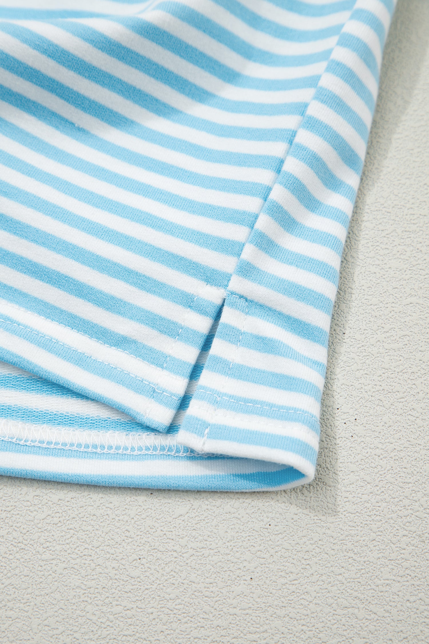 Sky Blue Stripe Oversize Mock Neck Sweatshirt and Shorts Set-Two Piece Sets/Short Sets-[Adult]-[Female]-2022 Online Blue Zone Planet