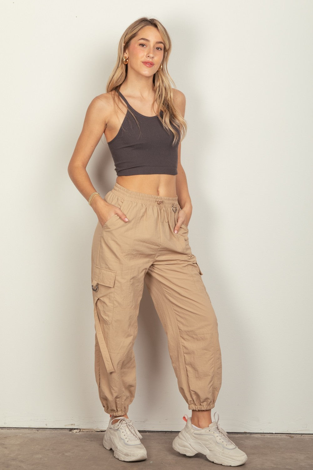 Blue Zone Planet | VERY J Elastic Waist Woven Cargo Pants-TOPS / DRESSES-[Adult]-[Female]-2022 Online Blue Zone Planet