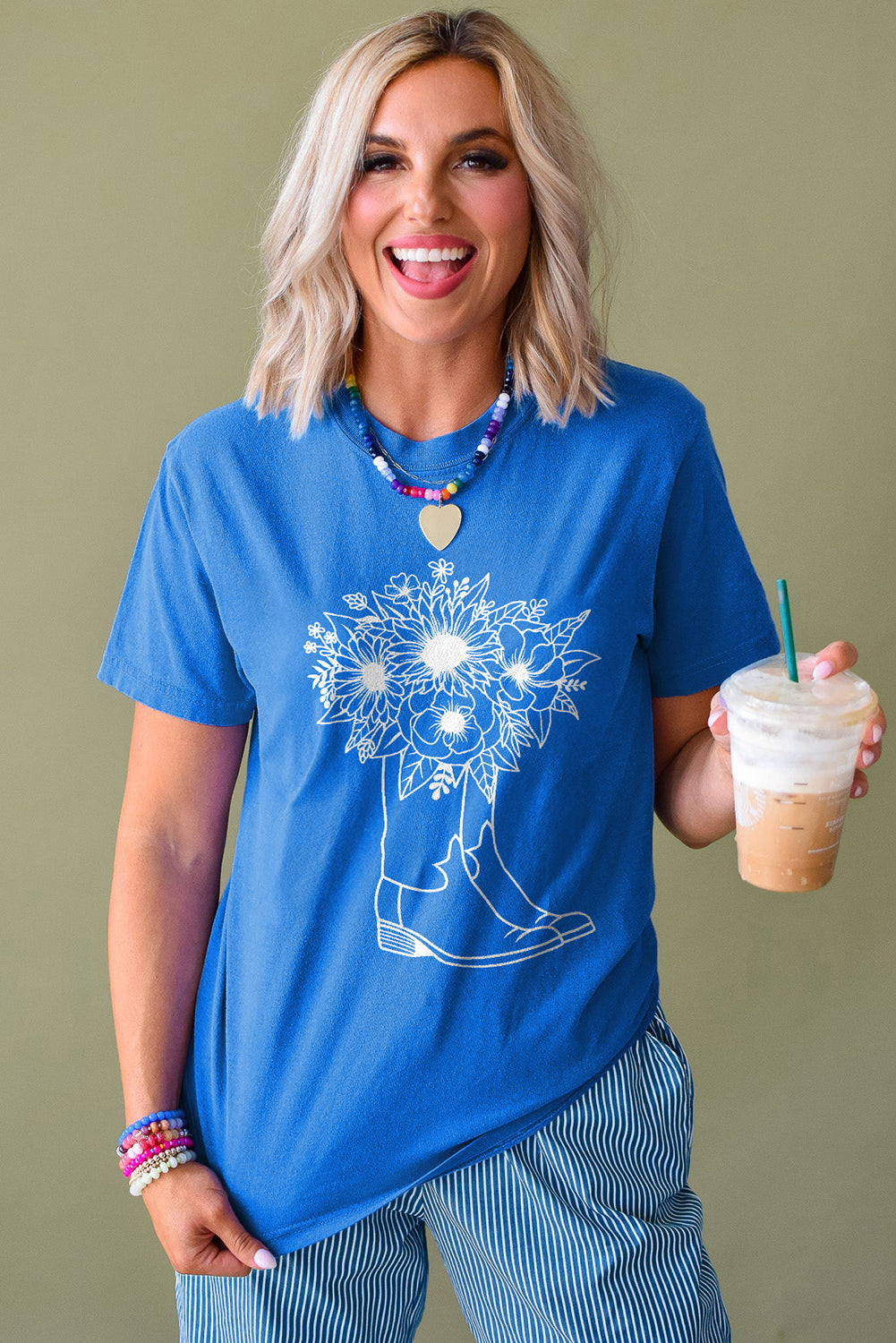 Blue Sunflower Boots Graphic Western Fashion T Shirt-Tops/Tops & Tees-[Adult]-[Female]-2022 Online Blue Zone Planet