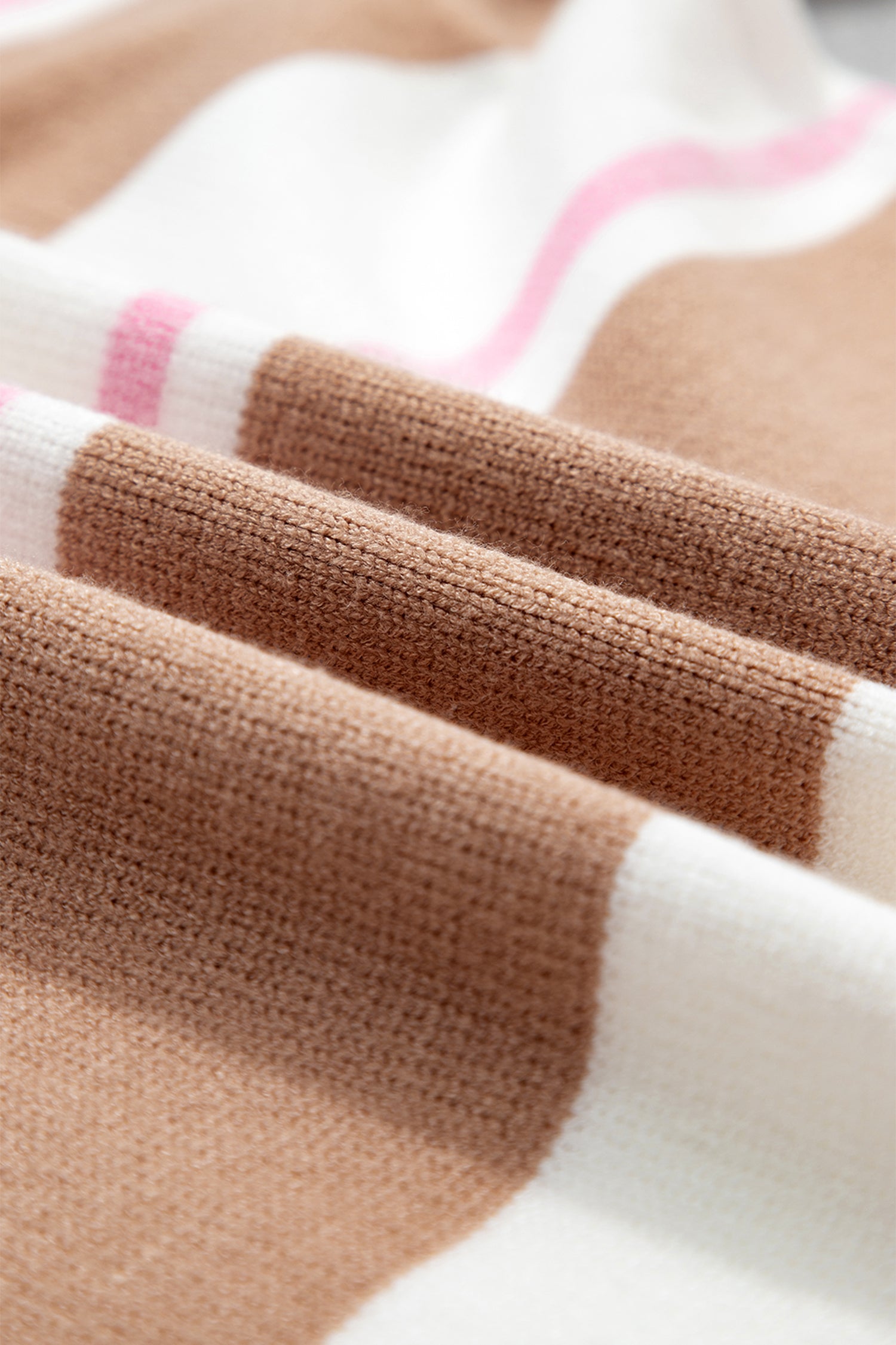 Pink Stripe Striped Colorblock V Neck Long Sleeve Tunic Sweater-Plus Size/Plus Size Sweaters & Cardigans-[Adult]-[Female]-2022 Online Blue Zone Planet
