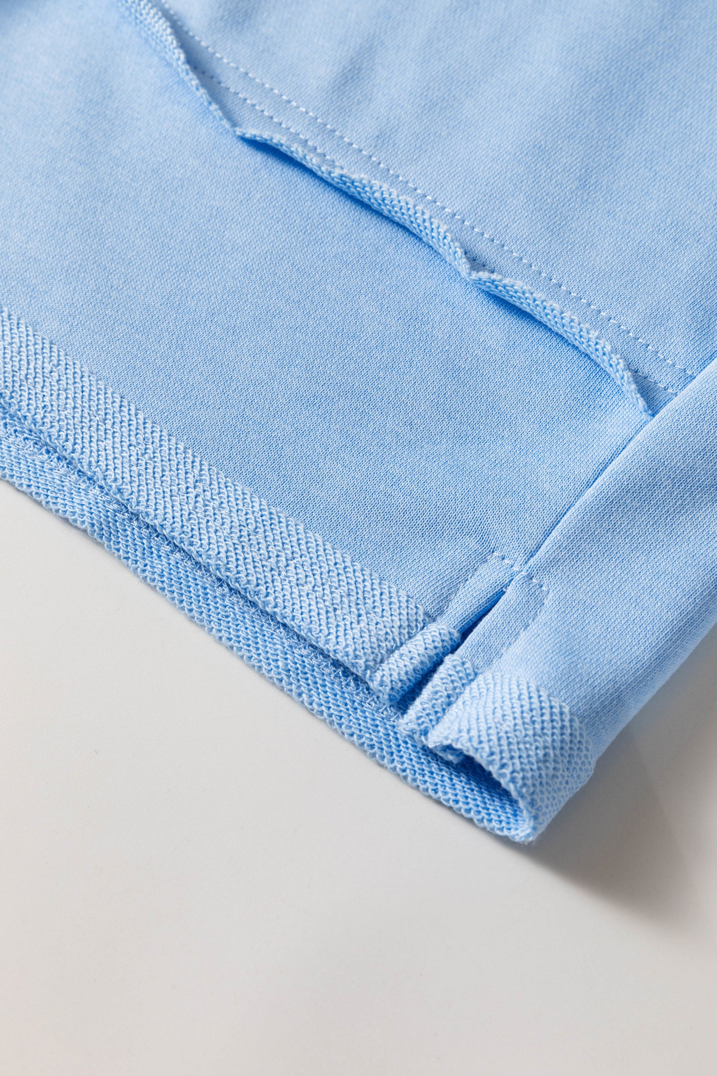Mist Blue Solid Color Polo Tee Elastic Waist Shorts Plus Size Outfit-Plus Size/Plus Size Loungewear-[Adult]-[Female]-2022 Online Blue Zone Planet