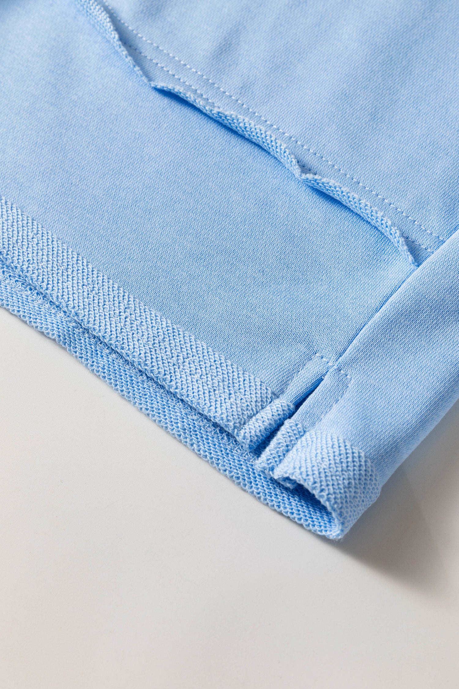 Mist Blue Solid Color Polo Tee Elastic Waist Shorts Plus Size Outfit-Plus Size/Plus Size Loungewear-[Adult]-[Female]-2022 Online Blue Zone Planet