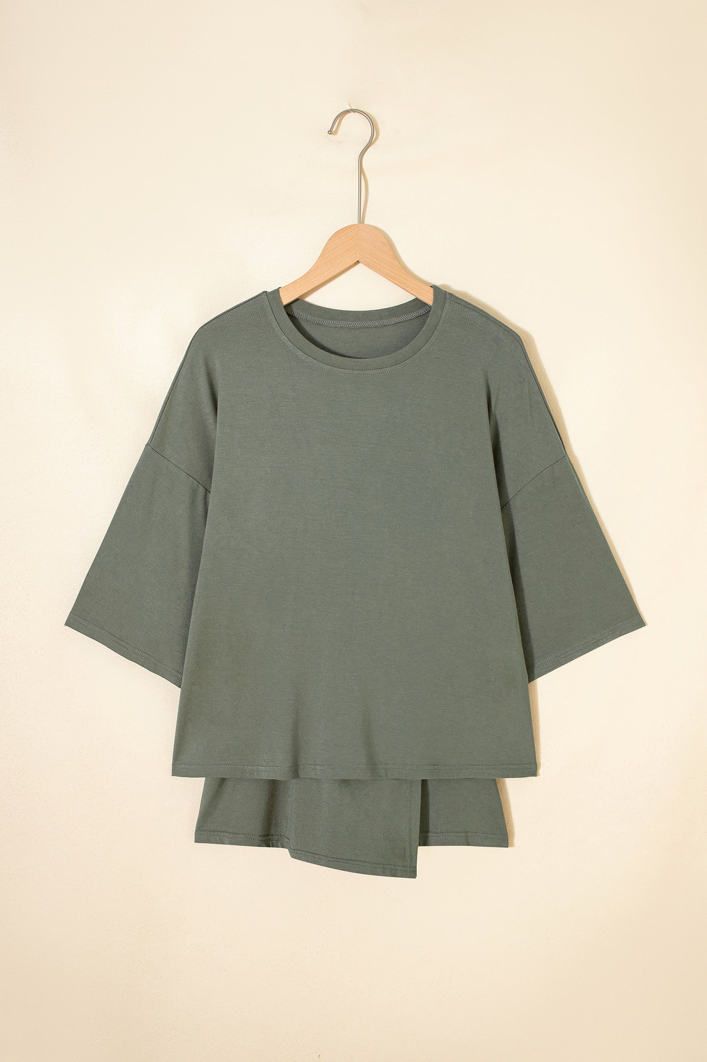 Laurel Green Solid Color Oversize Tee Tie Wrap Mini Skort 2pcs Set-Two Piece Sets/Two Piece Dresses-[Adult]-[Female]-2022 Online Blue Zone Planet